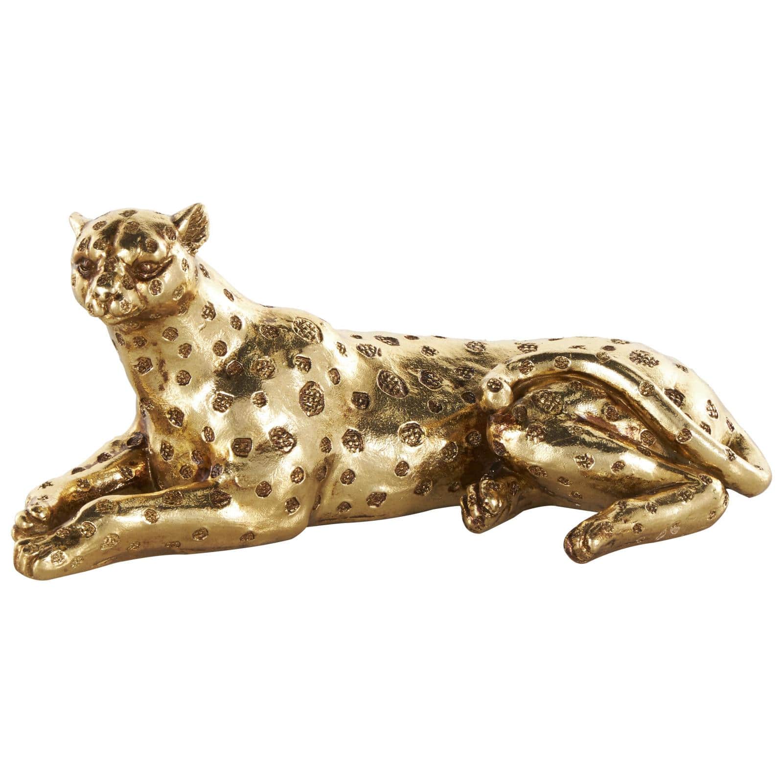 7.75" Gold Resin Laying Leopard Sculpture with Textured Spots