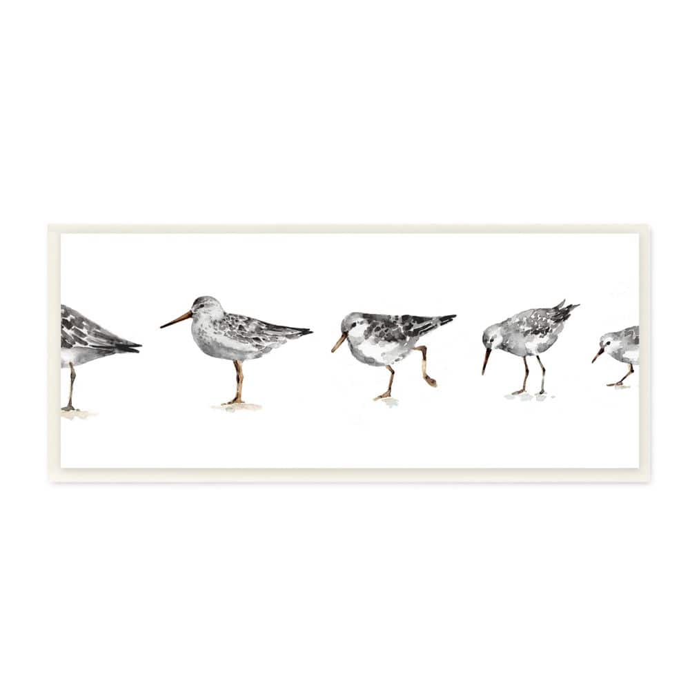 Stupell Industries Sandpiper Bird Stances Minimal Grey White Painting,7" x 17"