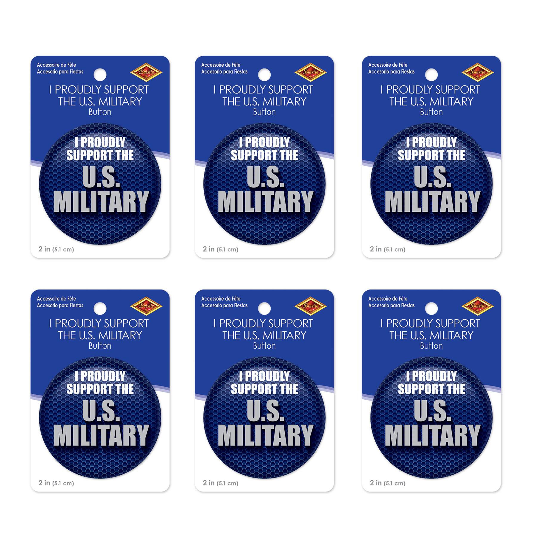 Beistle 2" Blue & Silver I Proudly Support US Military Buttons, 6ct.