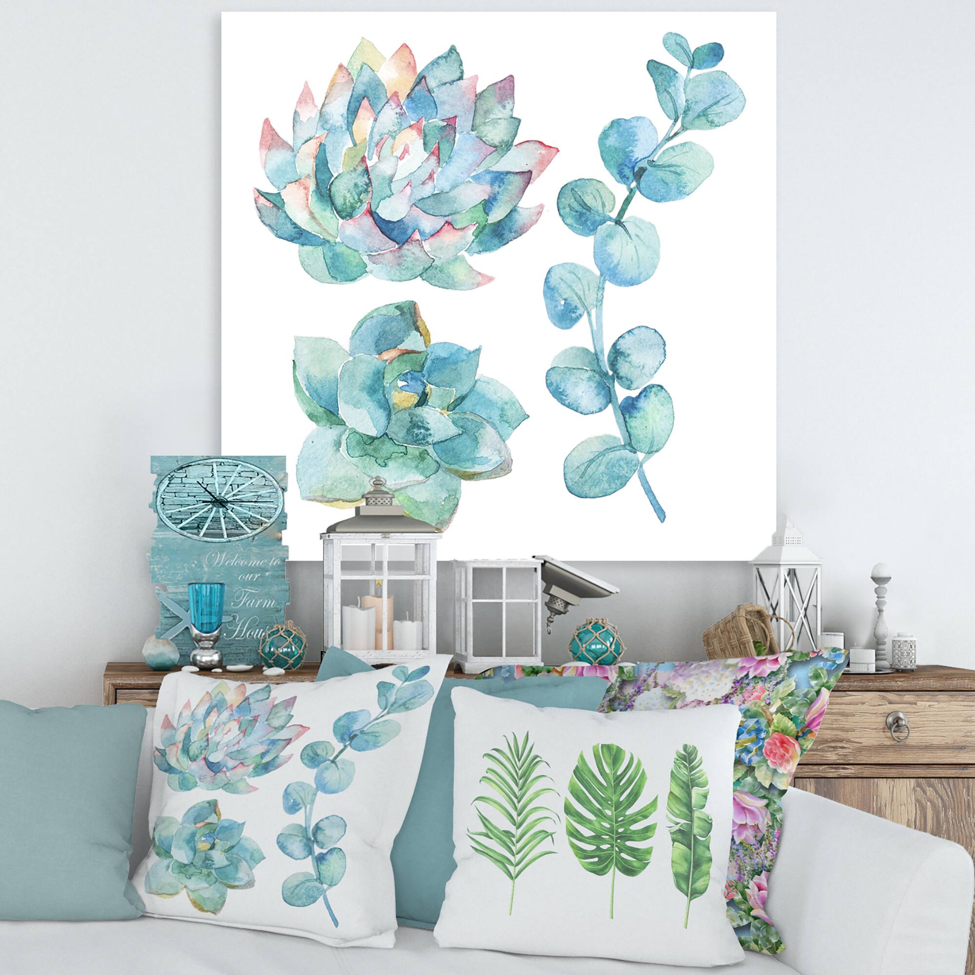 Designart - Eucalyptus Leaves and Succulents