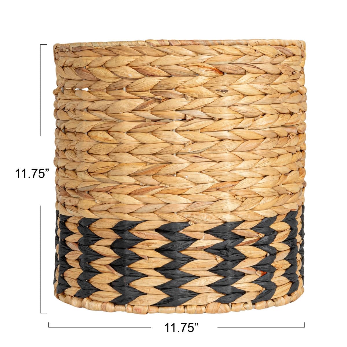 Household Essentials 11.75" Natural Water Hyacinth & Paper Basket with Black Stripes