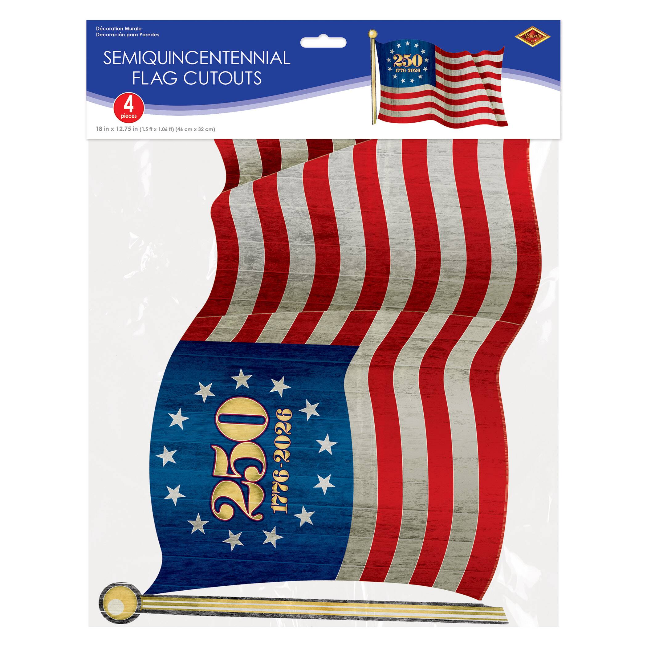 Beistle 18" x 12.75" Semiquincentennial Flag Cutouts, 4ct.