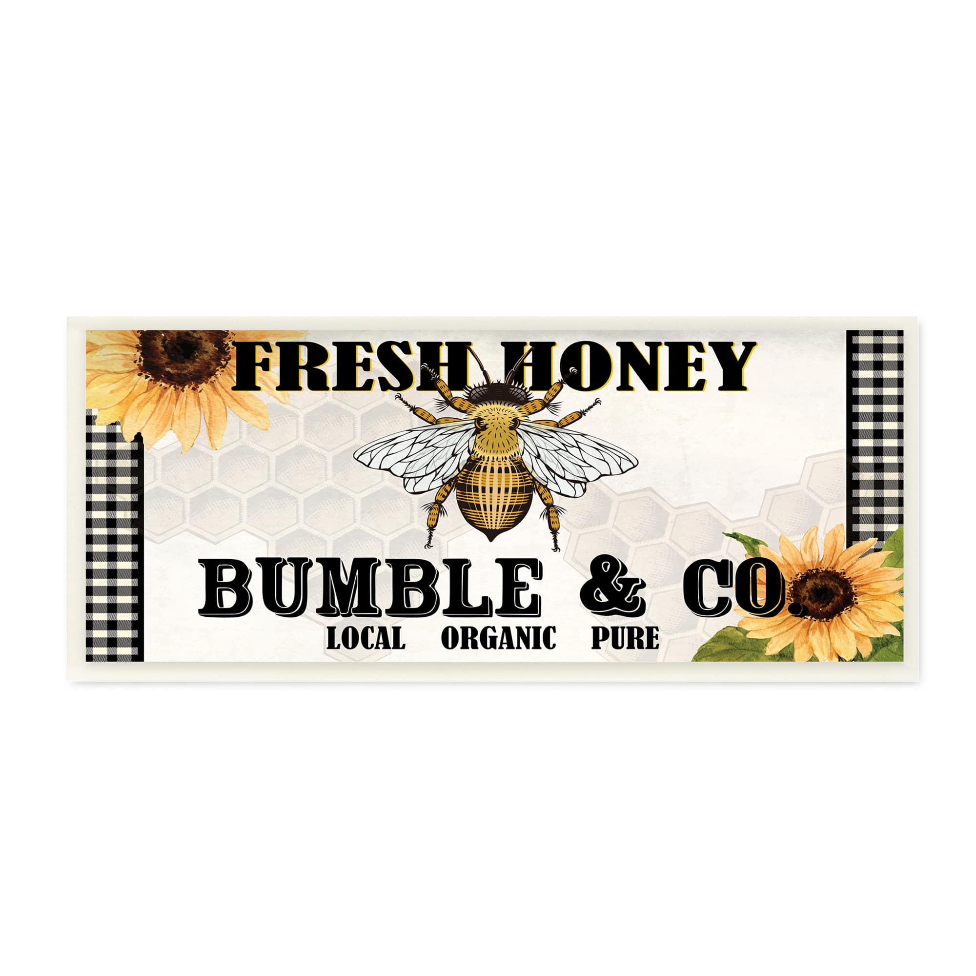 Stupell Industries Fresh Honey Bumble & Co. Advertisement Sunflowers Bee Wood Wall Plaque
