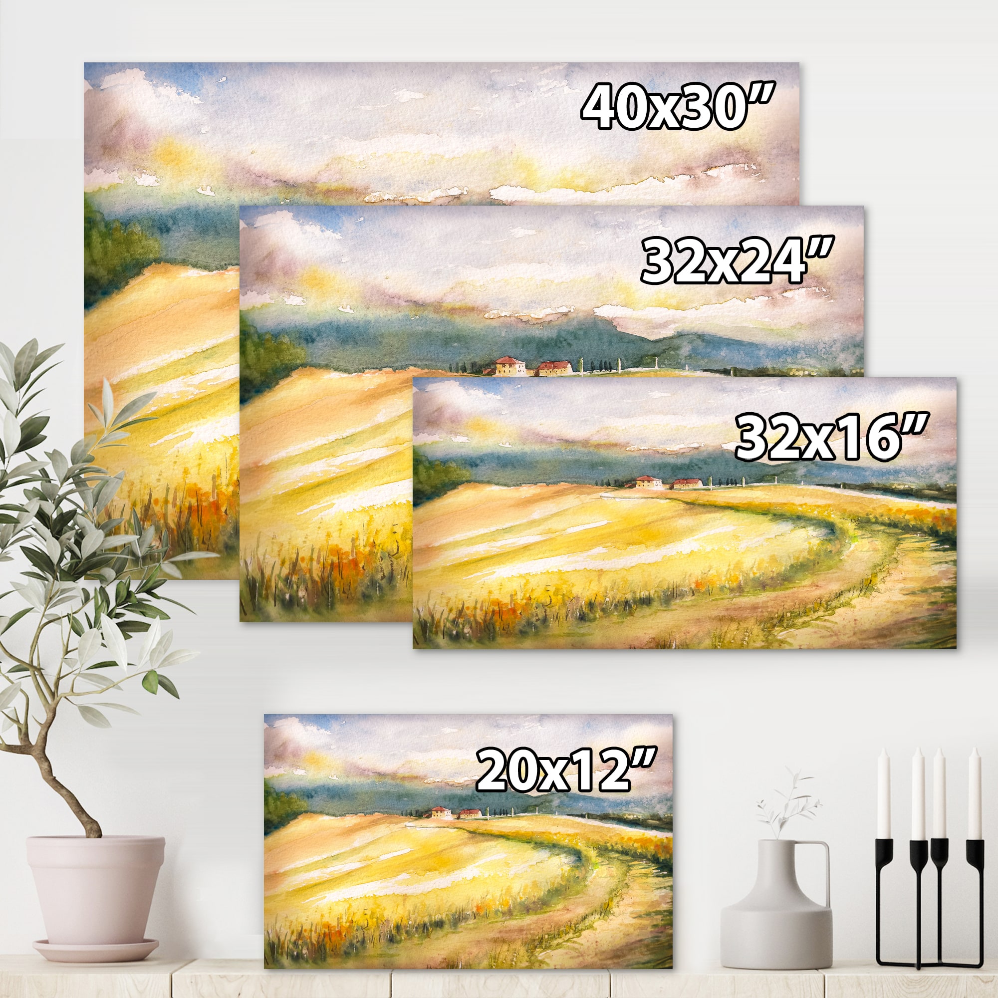 Designart - Golden Fields of Tuscany Italy - Country Canvas Wall Art Print
