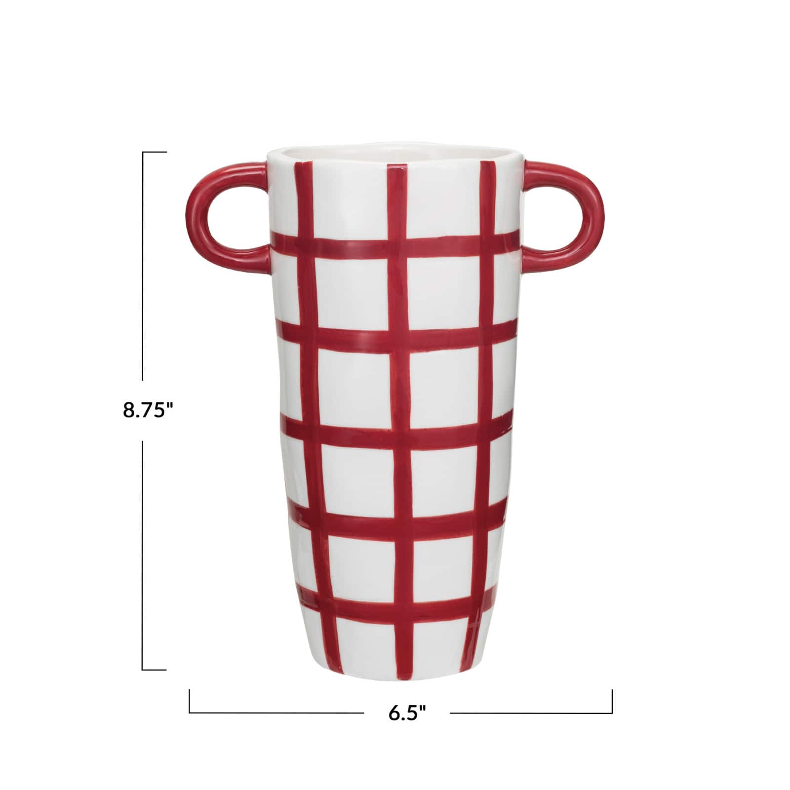 Hello Honey® 8.25" Hand-Painted Red & White Grid Stoneware Container with Handles