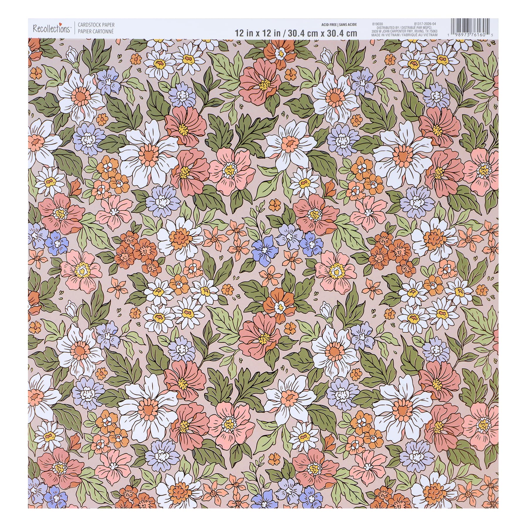 12" x 12" Retro Quaint Brown Flowers Cardstock Paper by Recollections™