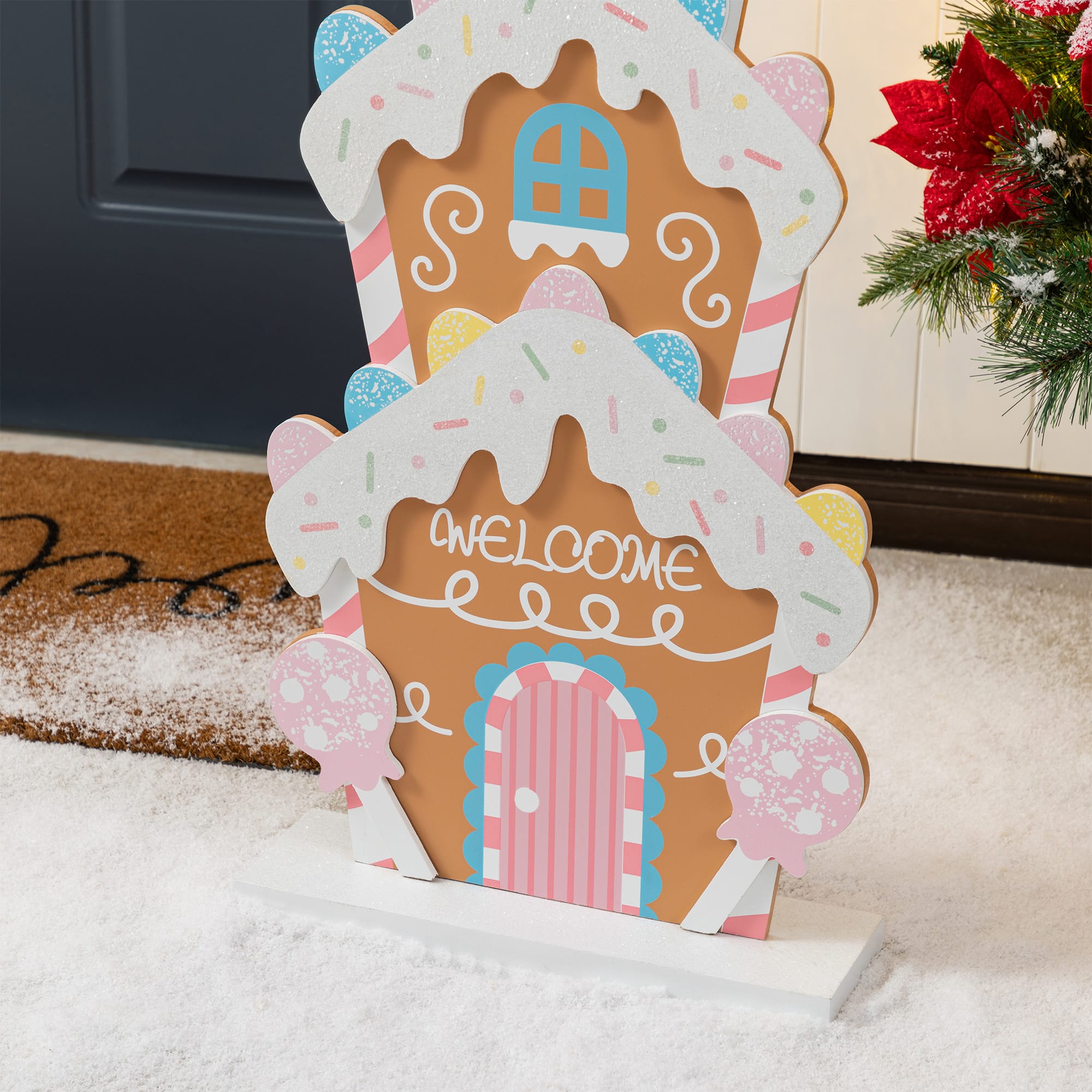 Glitzhome® 35.25" Wooden Christmas Gingerbread House Porch Decor