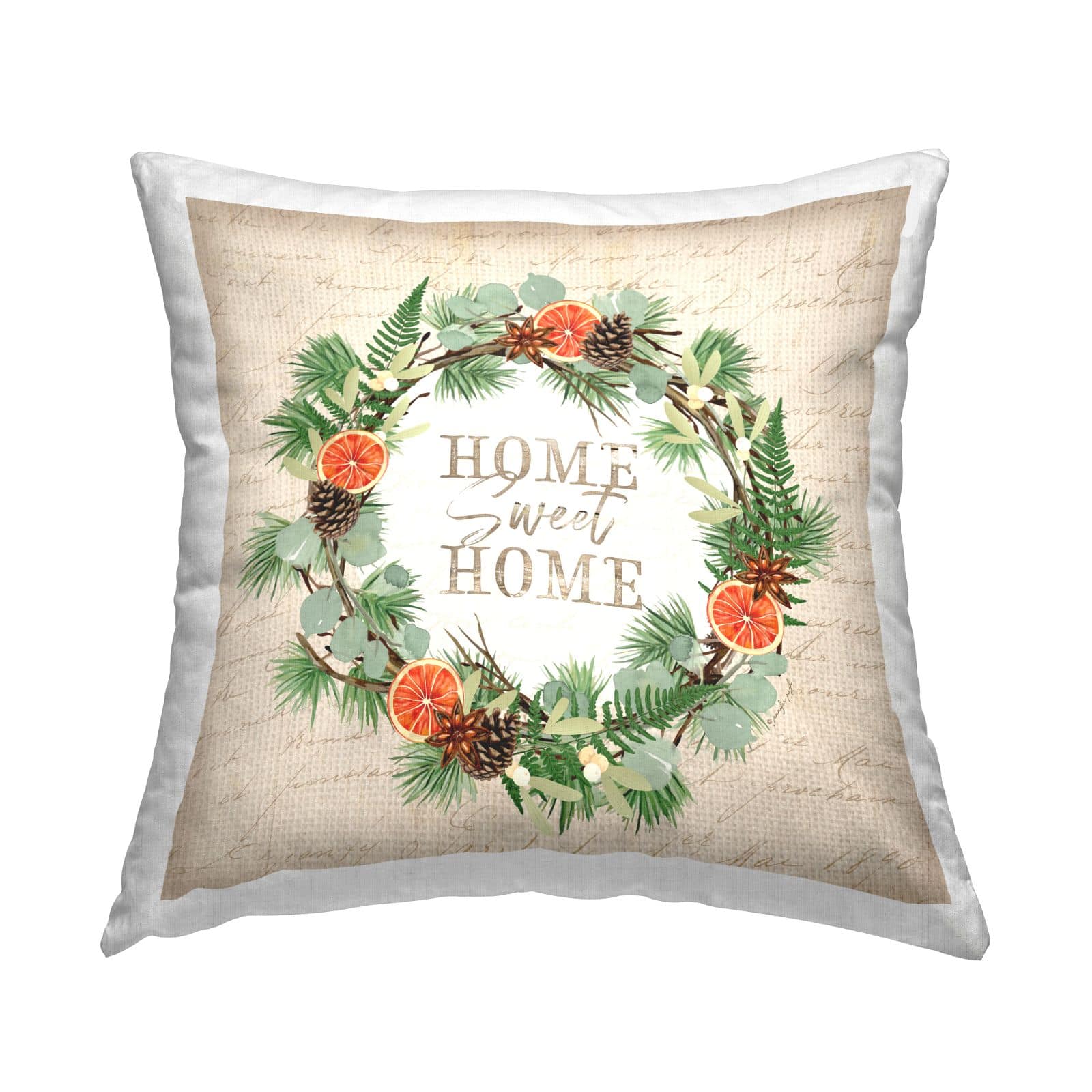 Stupell Industries Sweet Home Vintage Cursive Script Wreath Throw Pillow, 18" x 18"