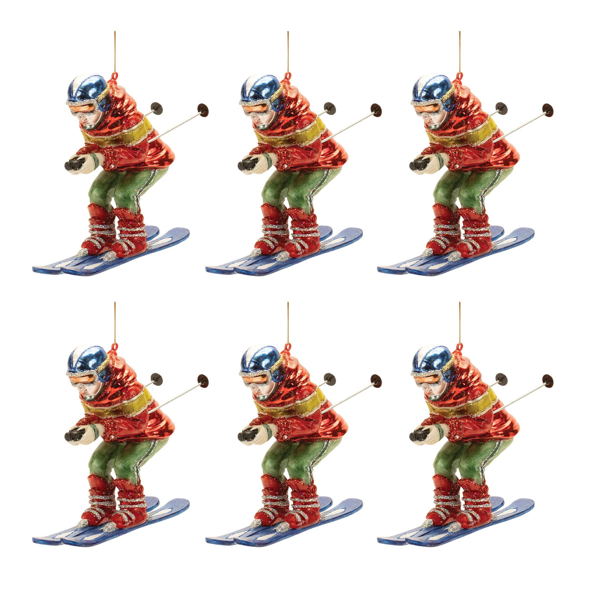 5.25'' Glittered Glass Skier Ornaments, 6ct.