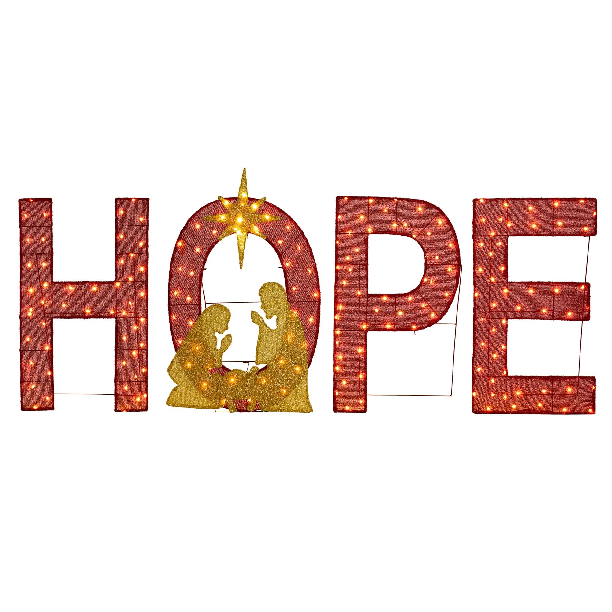 Glitzhome® 80.75"L Lighted Christmas 2D Fabric Nativity HOPE Outdoor Decor Set