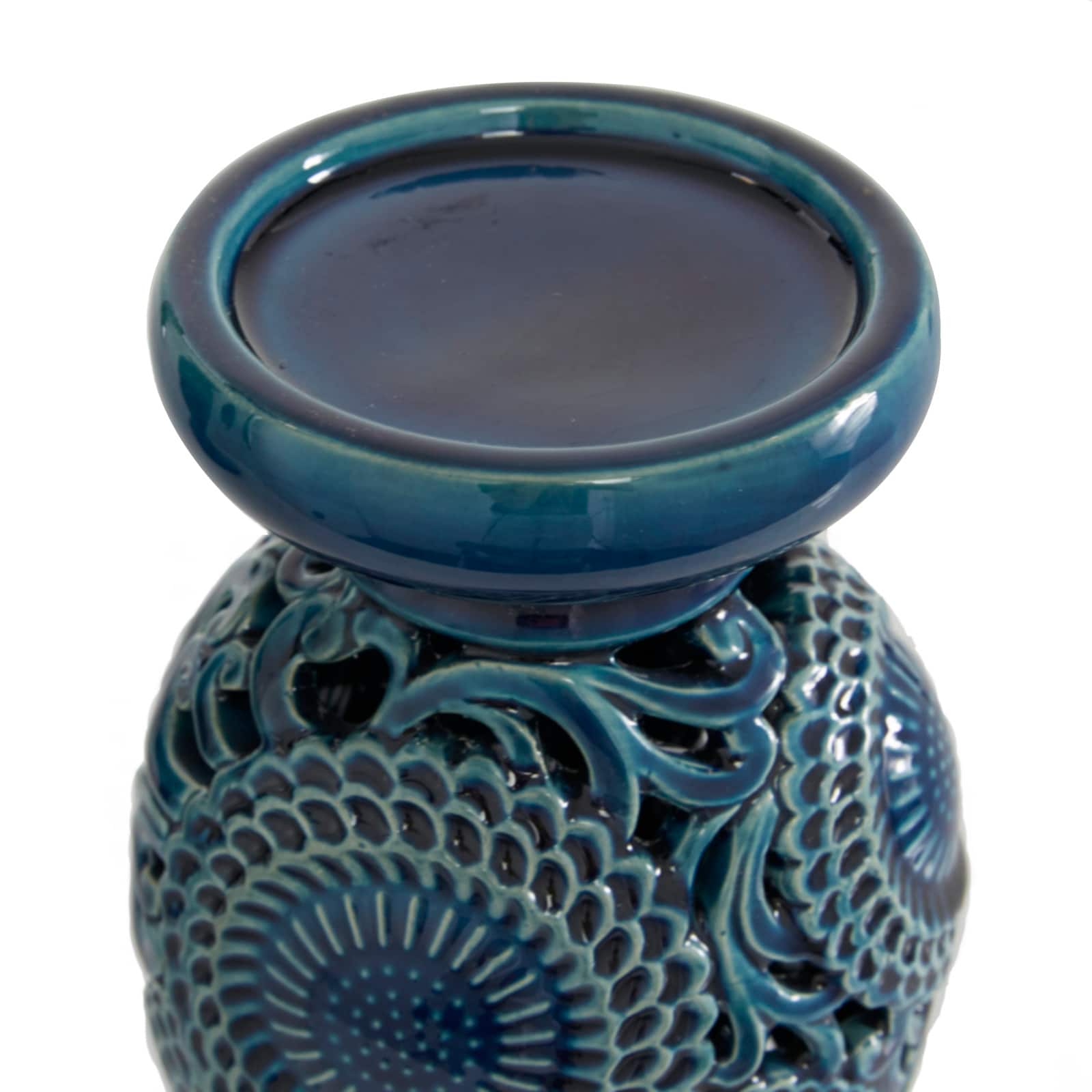 Blue Ceramic Eclectic Candle Holder Set