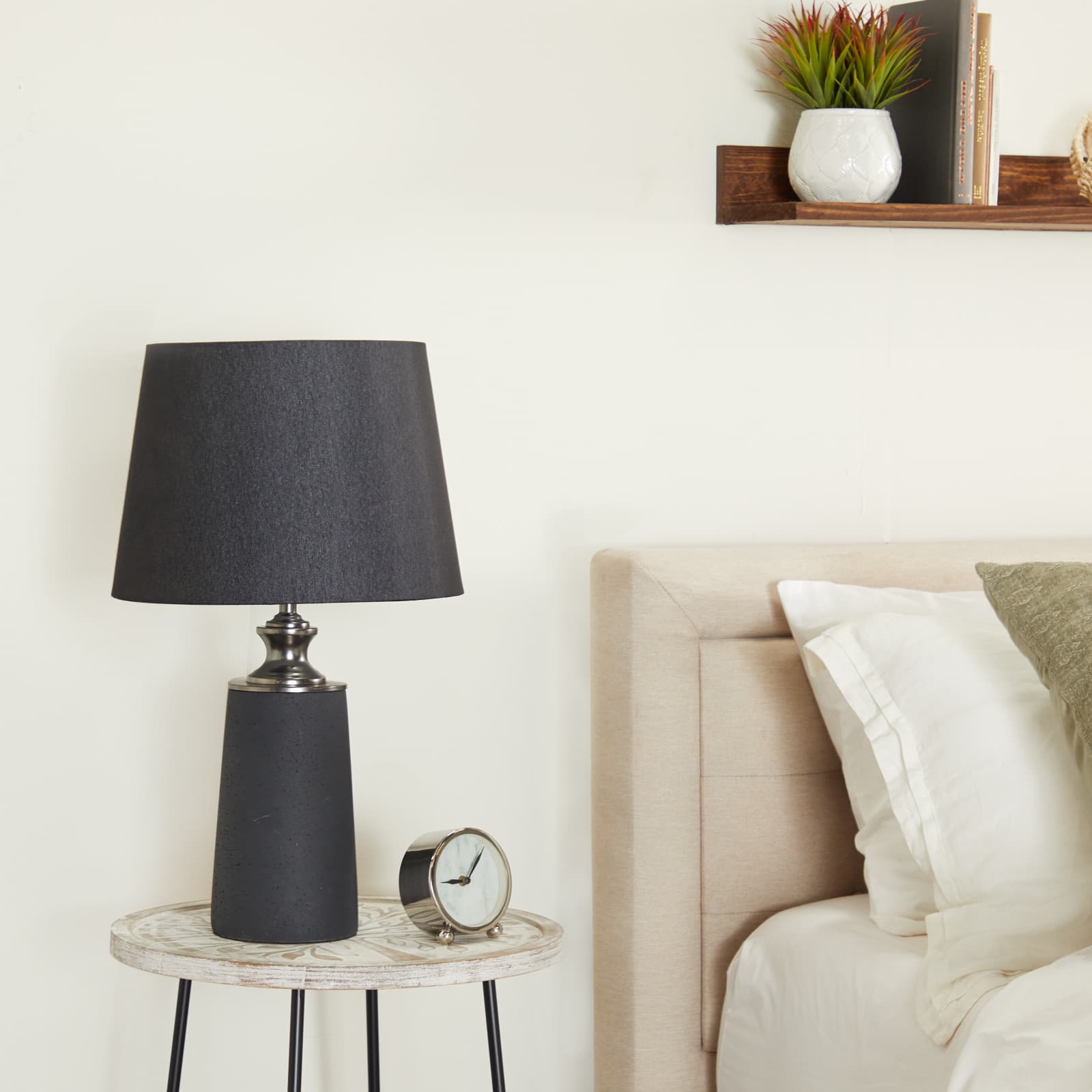 Black Cement Modern Table Lamp, 24" x 14" x 14"