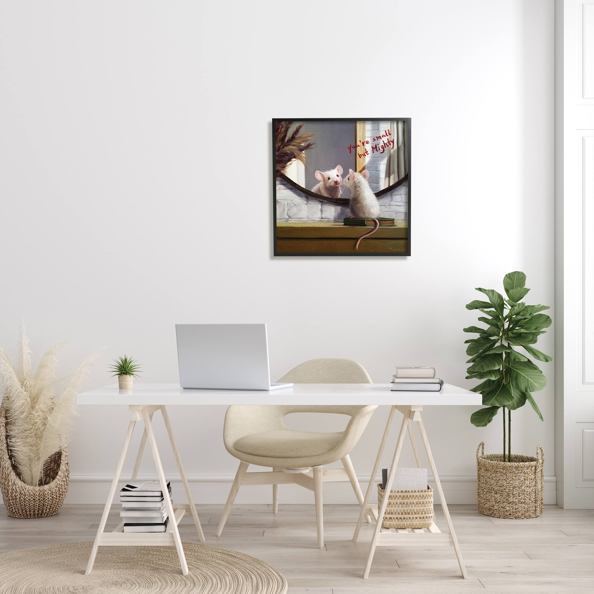 Stupell Industries Small but Mighty Sentiments Adorable Mouse in Mirror in Frame Wall Art