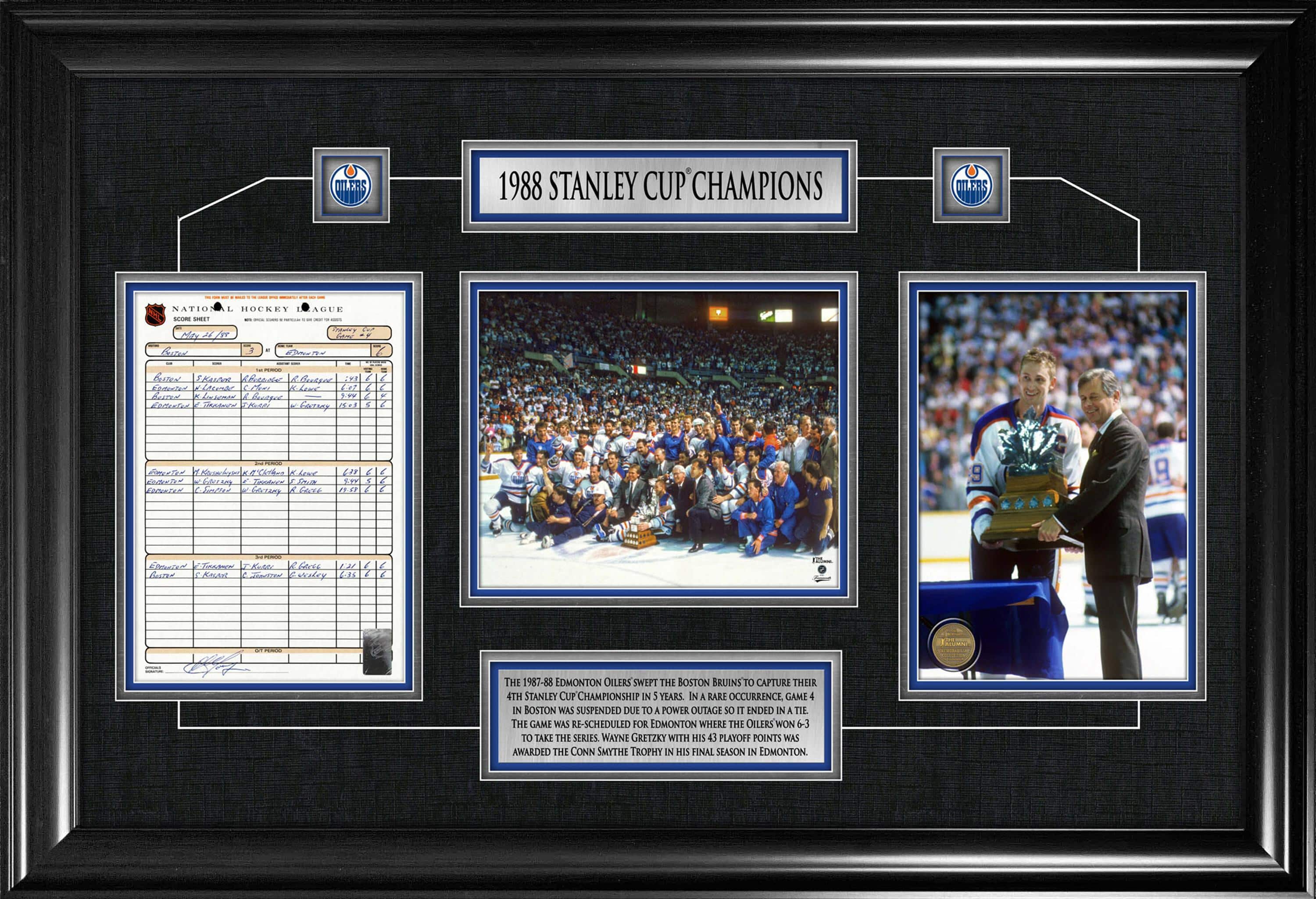 Edmonton Oilers Framed 1988 Stanley Cup Champions Scoresheet Collage 36.5" x 24.5"