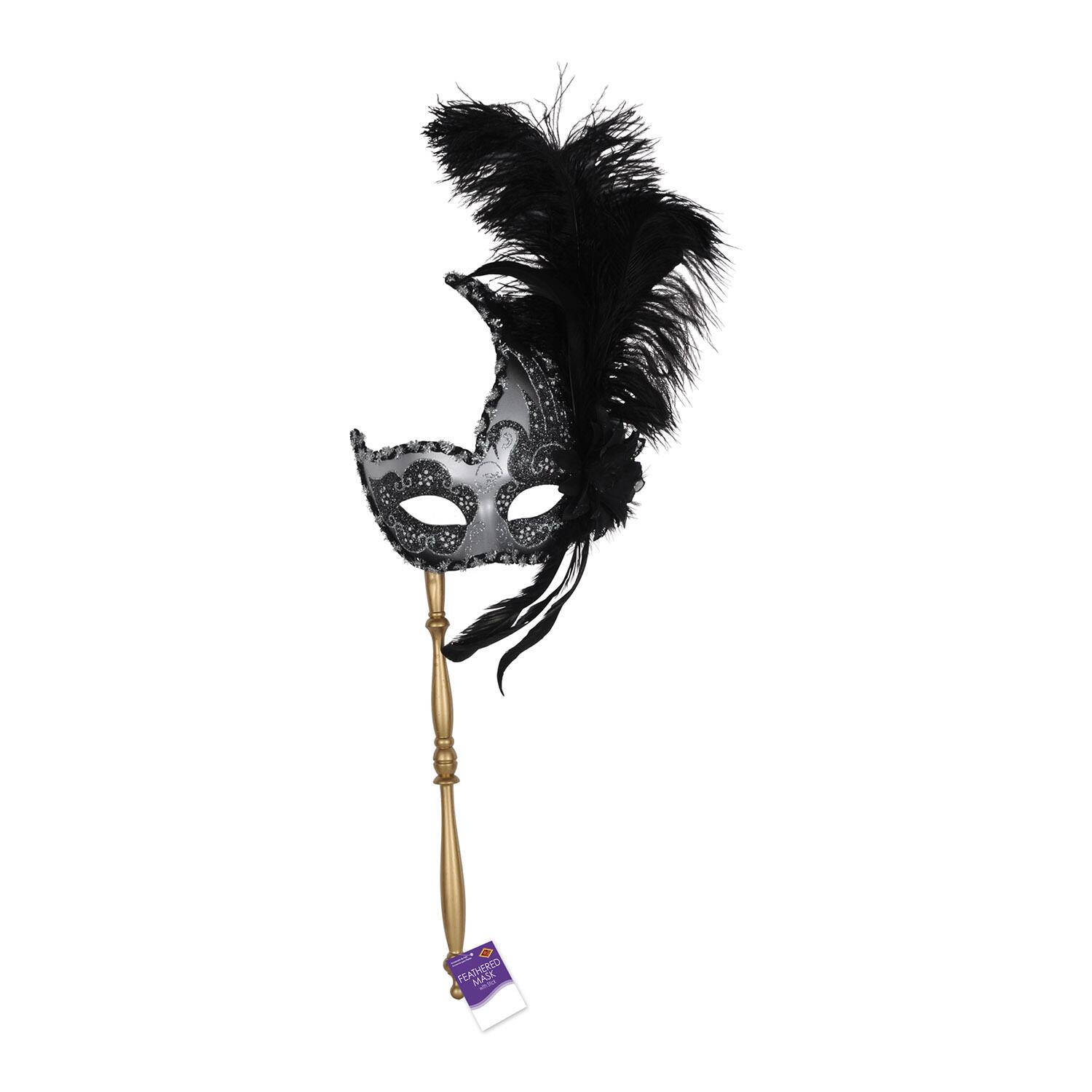 Beistle Adult Black Feather Costume Mask with Stick