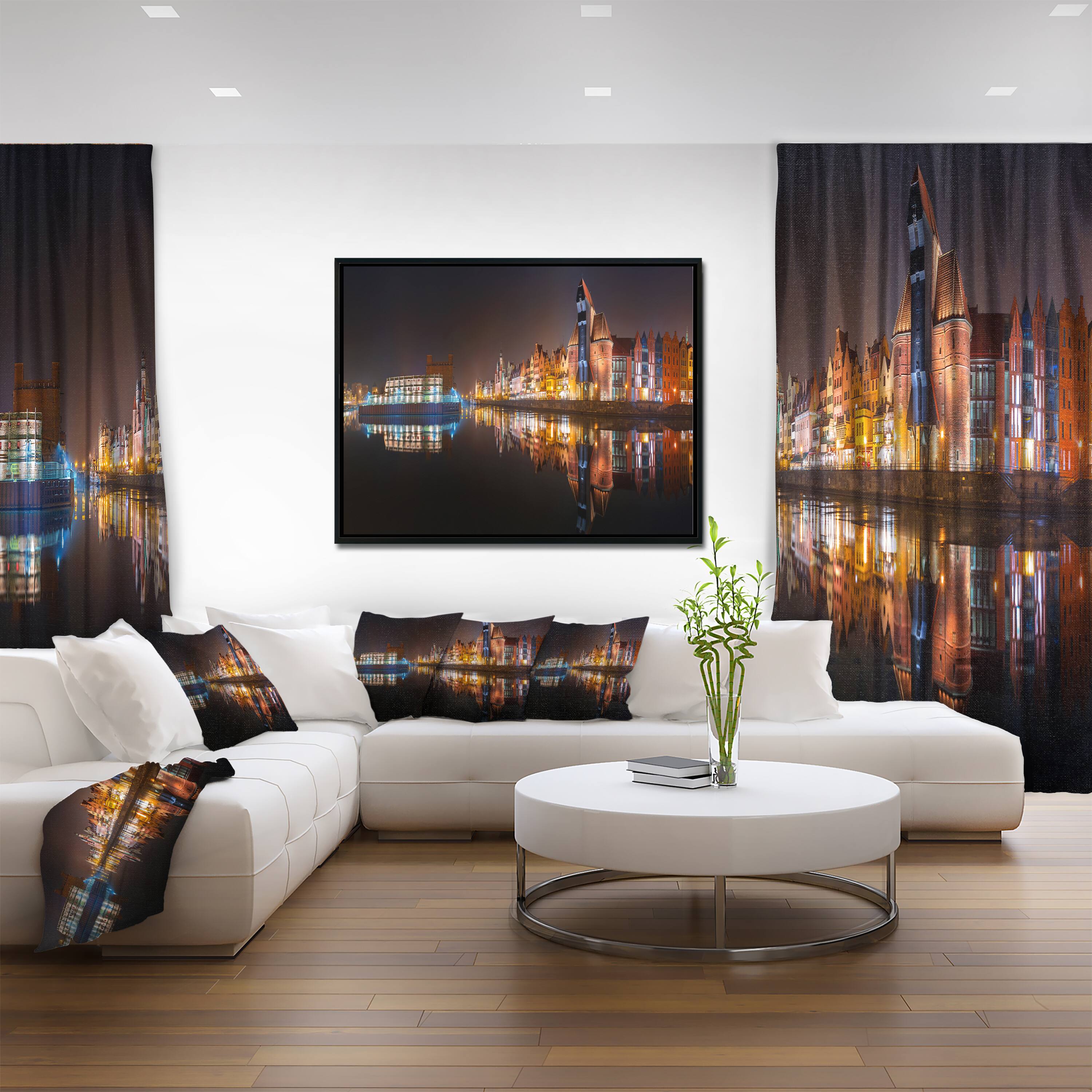 Designart - Panorama of Gdansk Old Town - Landscape Photography Canvas Print in Black Frame