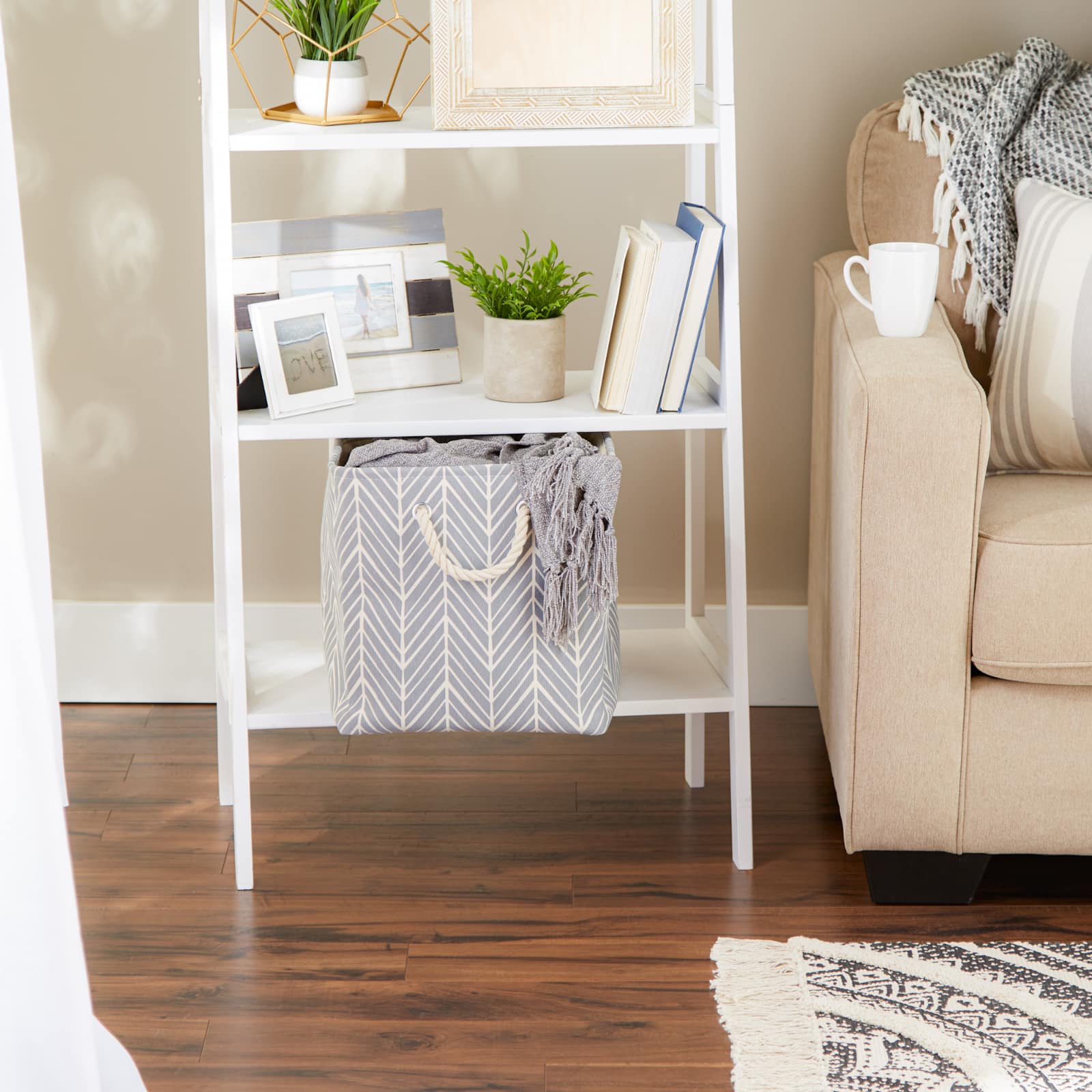 DII® 13" Gray Herringbone Square Fabric Bin