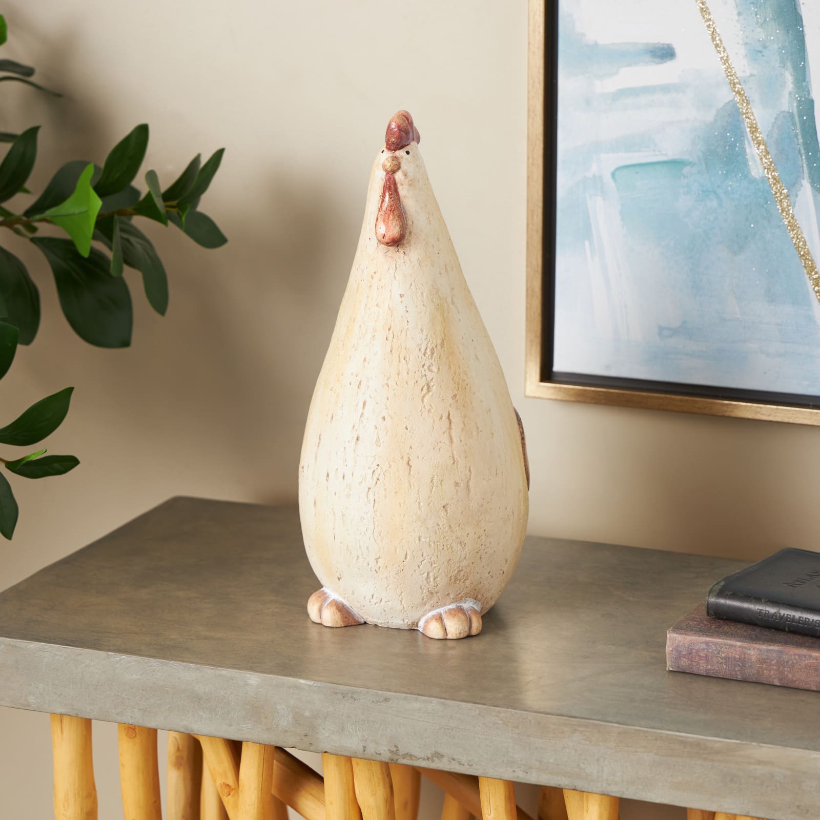 13.5" Cream Standing Rooster Decorative Garden Sculpture