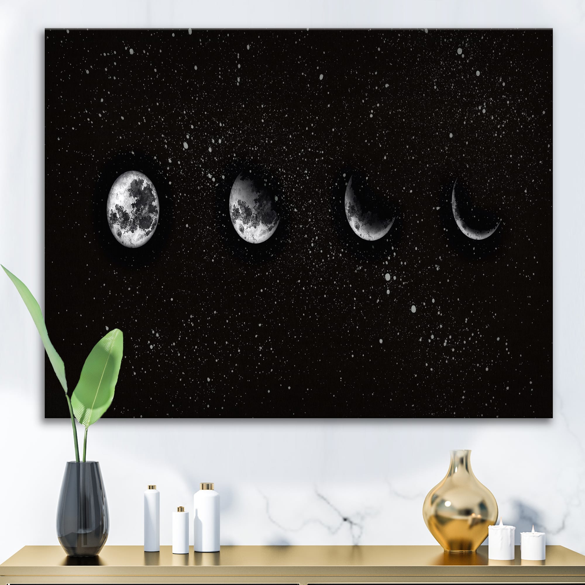 Designart - Moon Phases In The Night Sky - Modern Canvas Wall Art Print