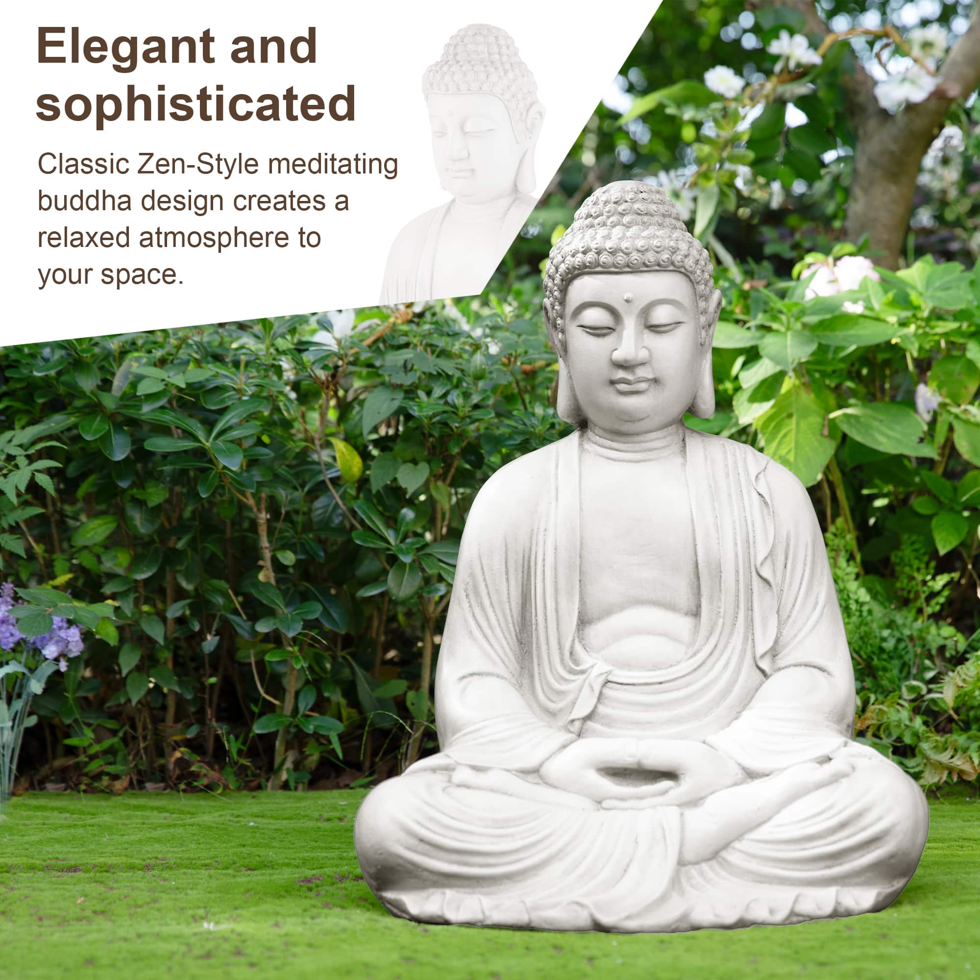 Glitzhome® 22.75" White MGO Meditating Buddha Statue