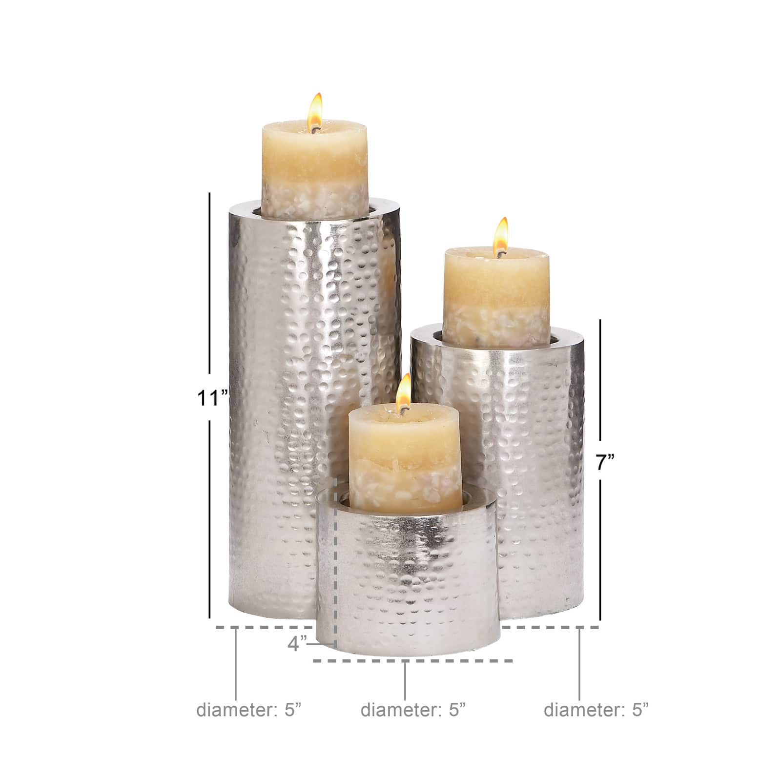 Metal Industrial 3 Piece Pillar Candle Holder Set