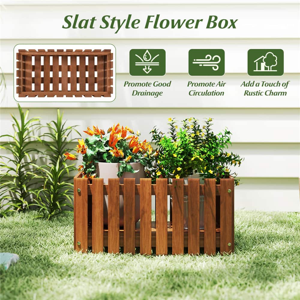 Costway 25" x 12" Solid Wood Slat Style Outdoor Flower Planter Box, 2ct.
