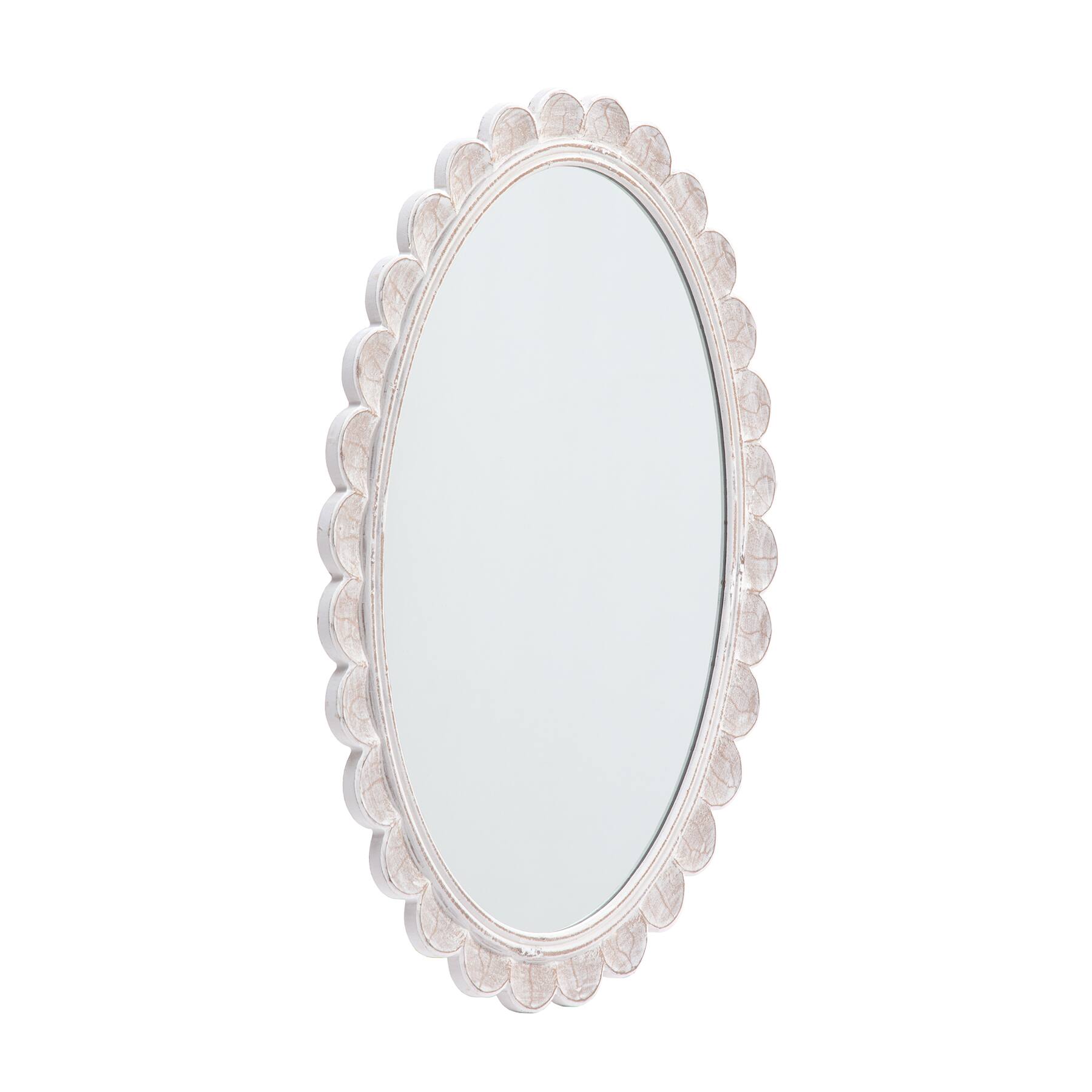 Habitat Carai 30" Distressed White Mirror with Scalloped Frame