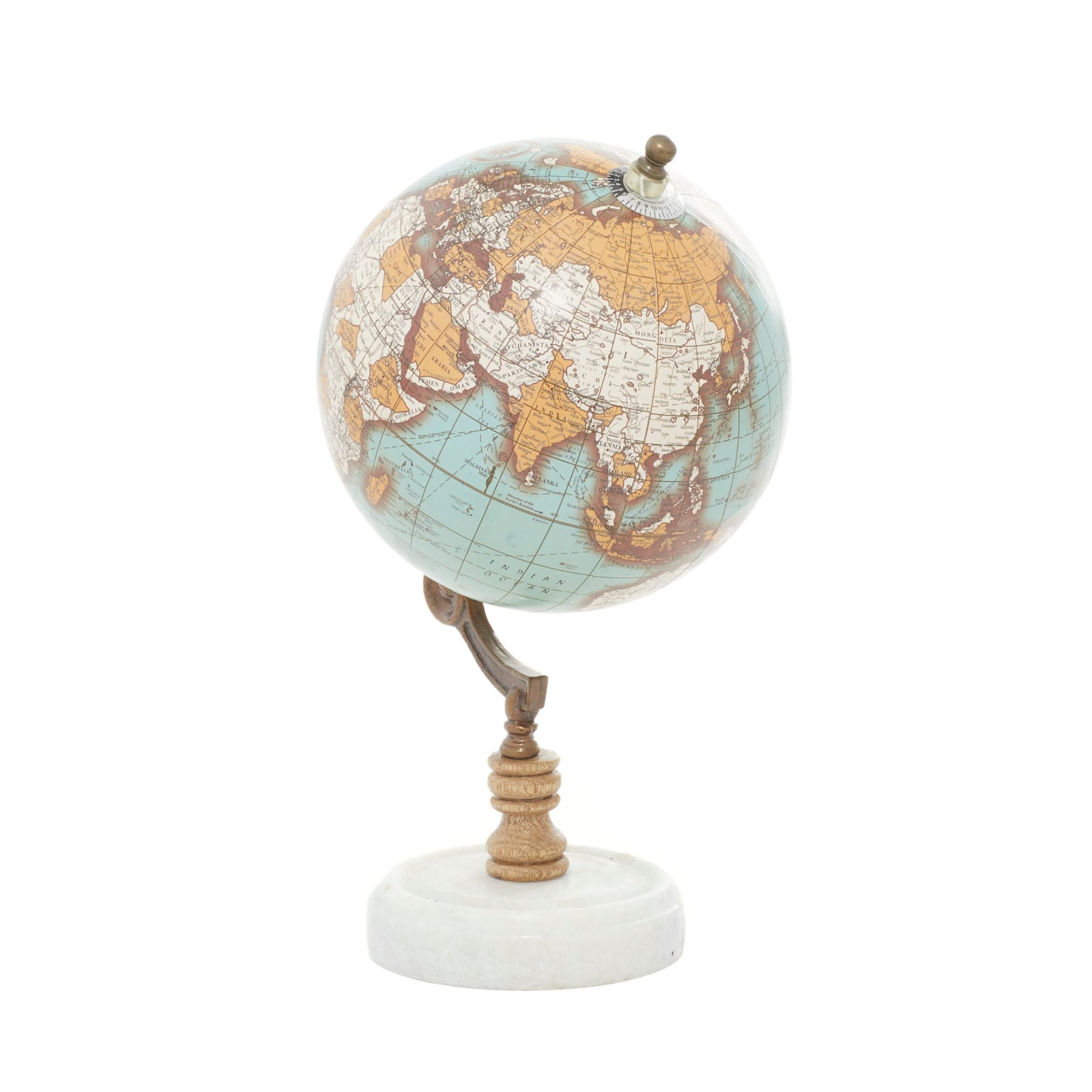 11" Aquamarine Marble & Wood Contemporary Globe