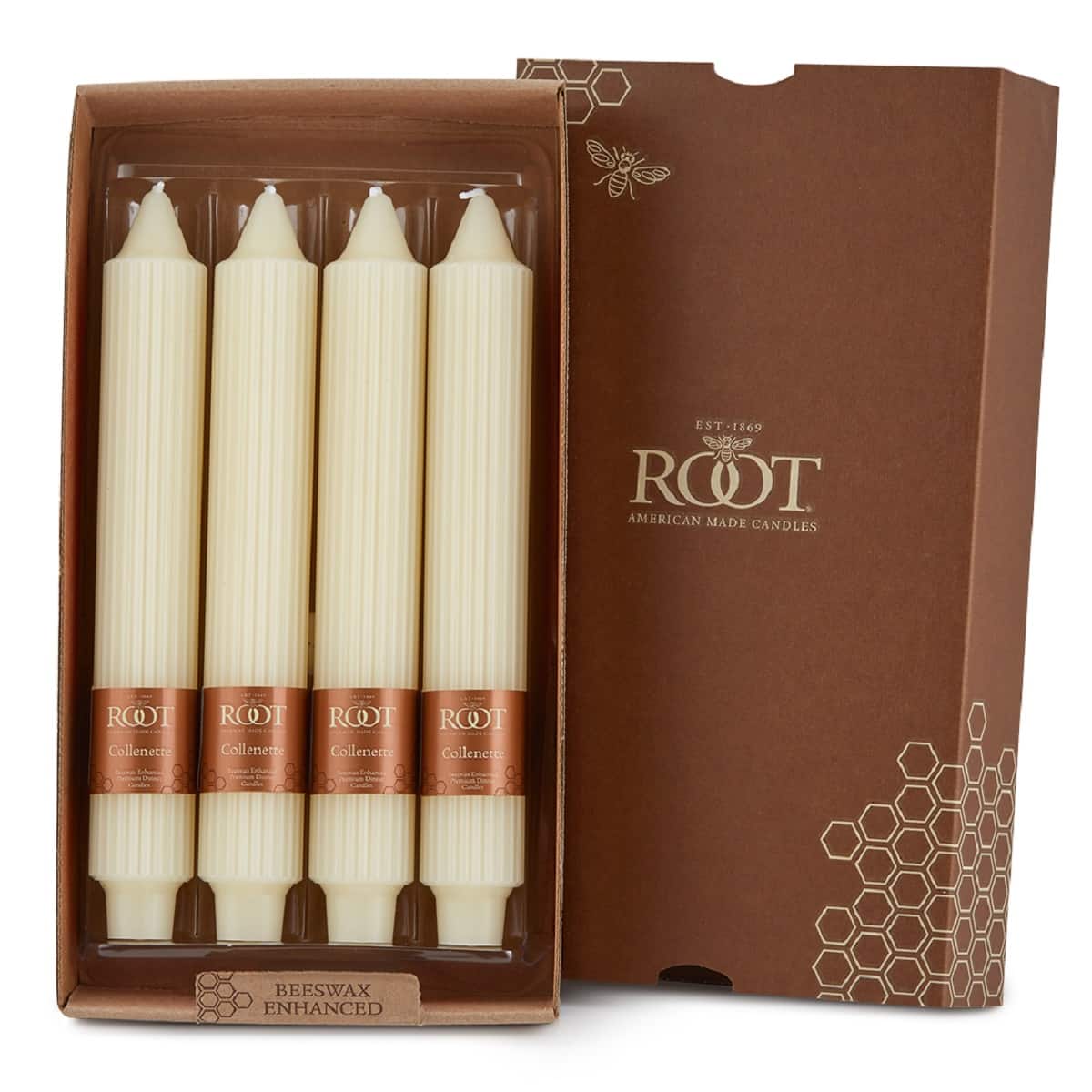 Root Candles 9" Unscented Grecian Collenette Taper Candles
