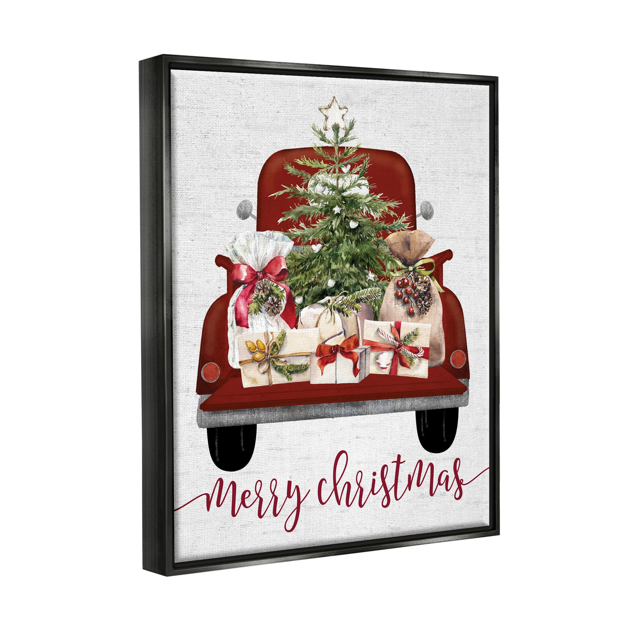 Stupell Industries Merry Christmas Holiday Presents Framed Floater Canvas Wall Art