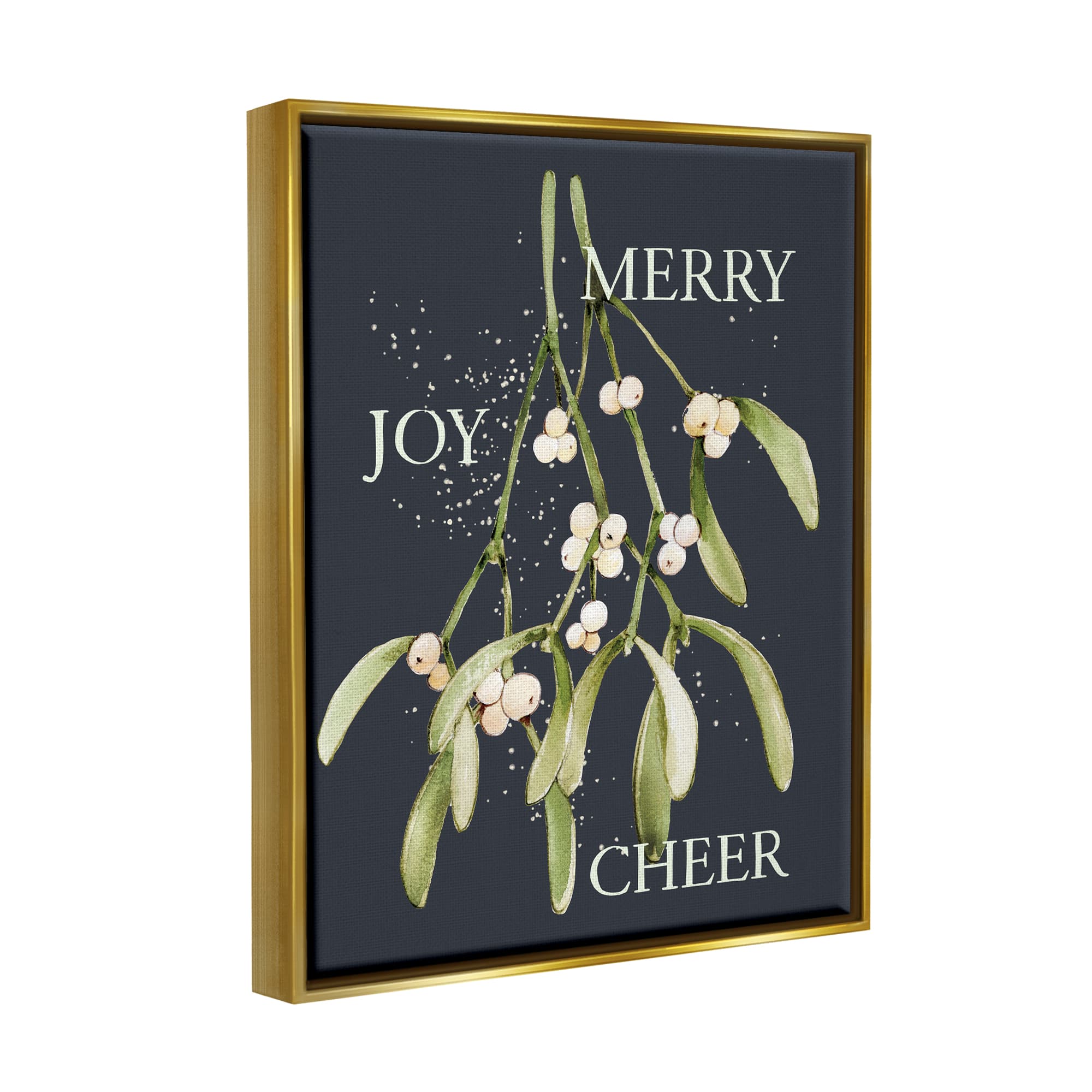 Stupell Industries Merry Joy Cheer Holly Berries Framed Floater Canvas Wall Art