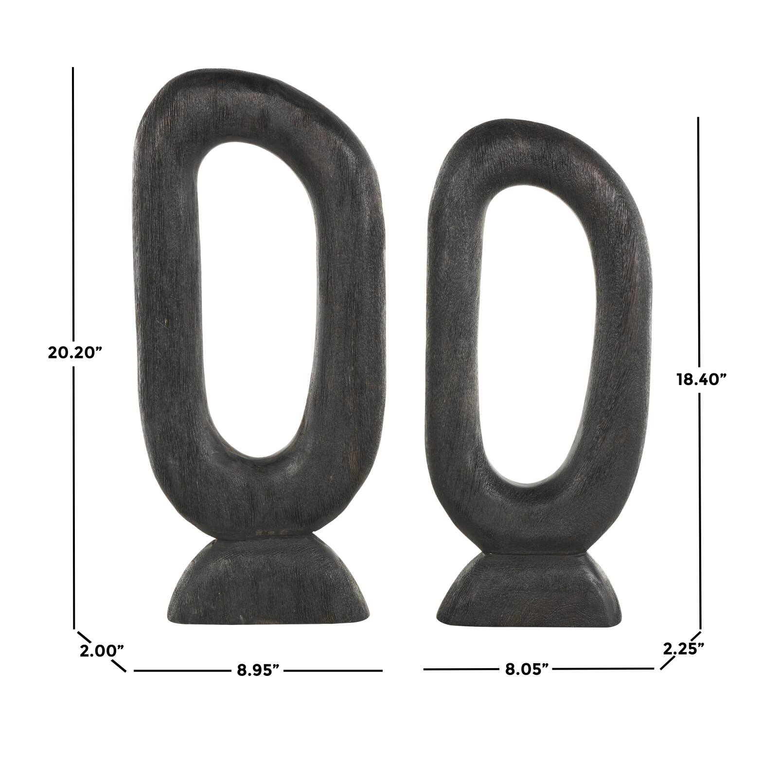 Black Mango Wood Abstract Oval Sculpture Set