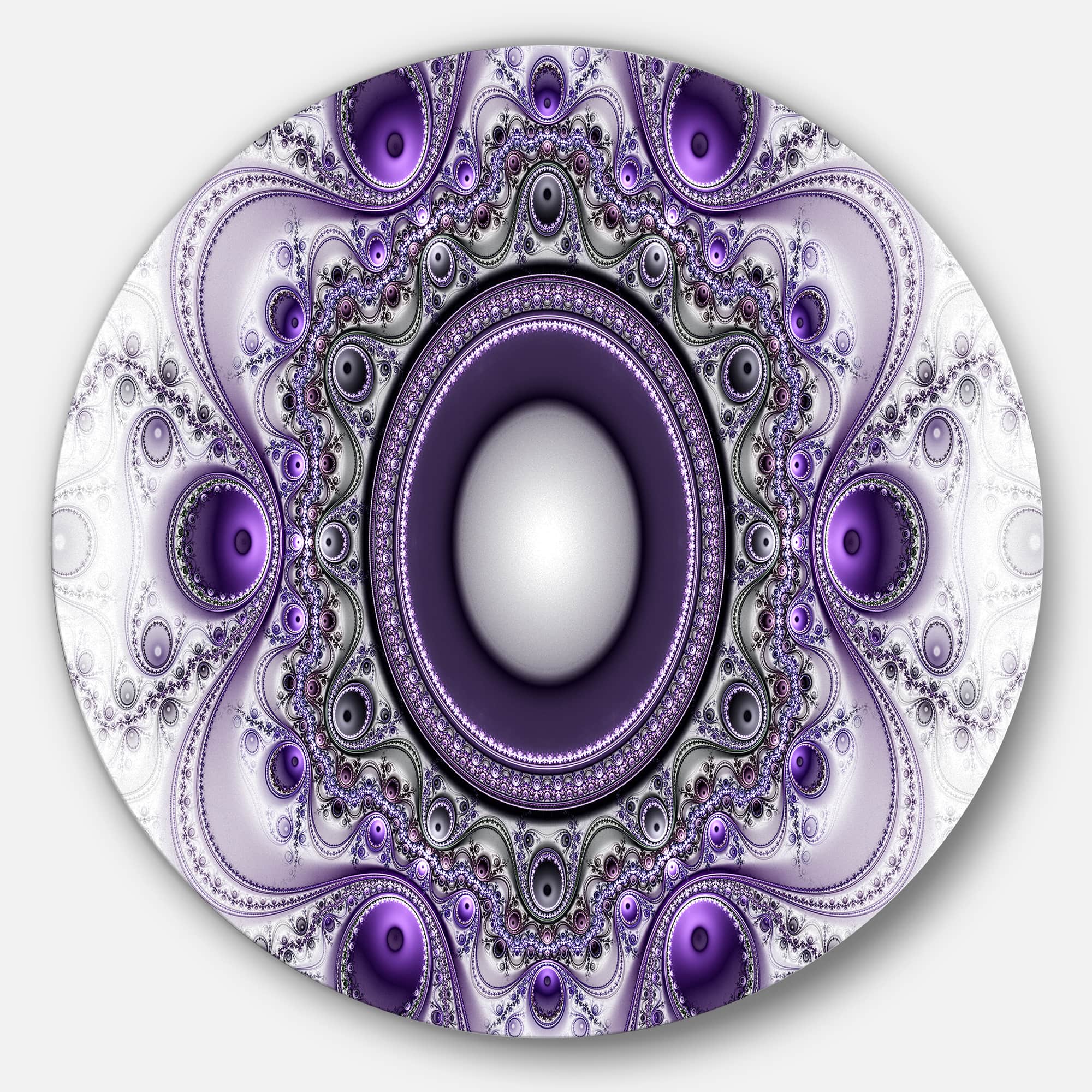 Designart - Purple Fractal Pattern with Circles' Abstract Round Circle Metal Wall Art