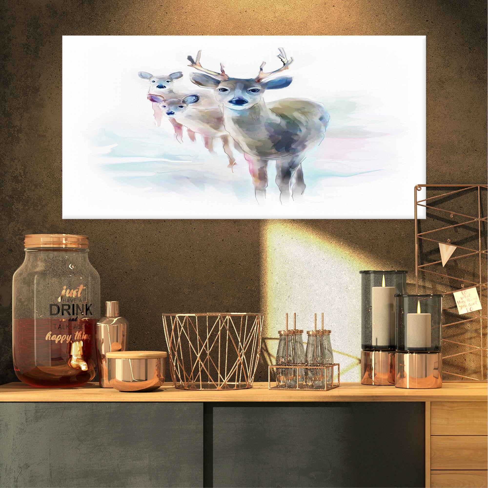 Designart - Beautiful Deer With Big Horns - Animal Canvas Art Print
