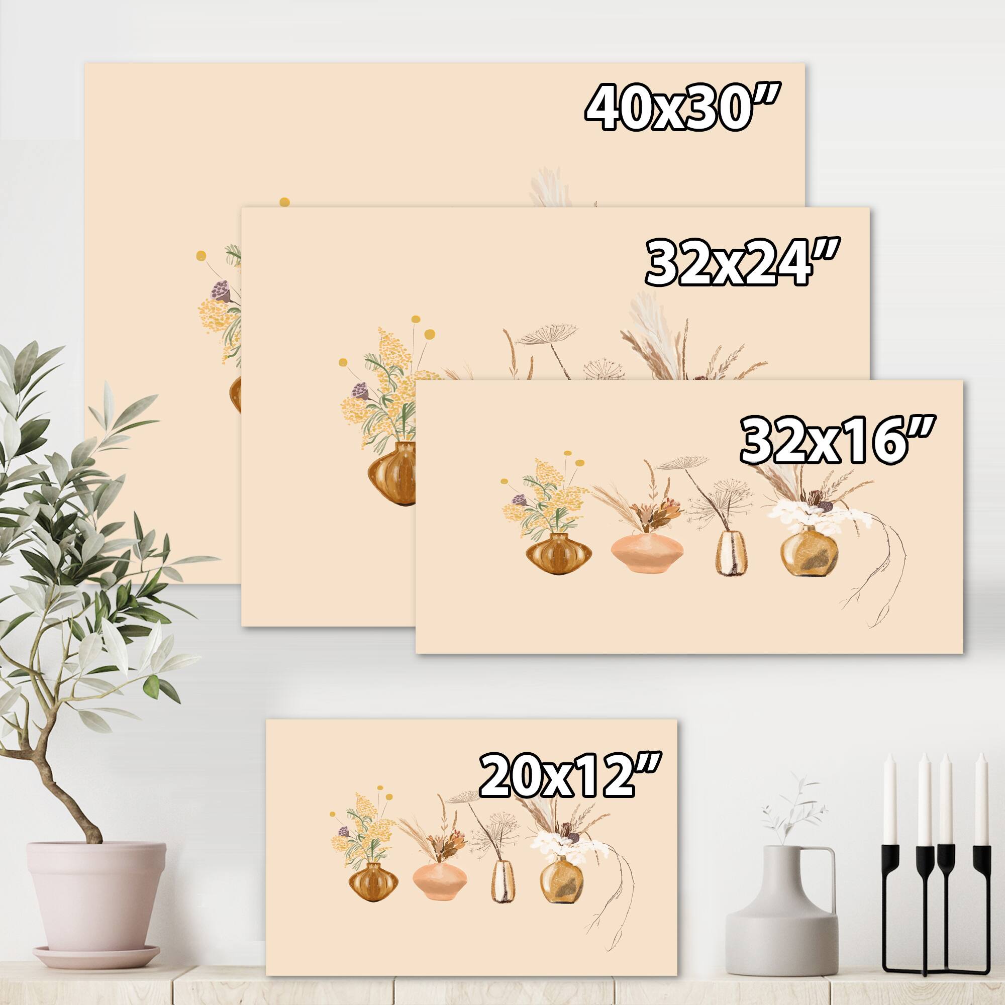 Designart - Bouquets Of Wildflowers In Gold Vases II