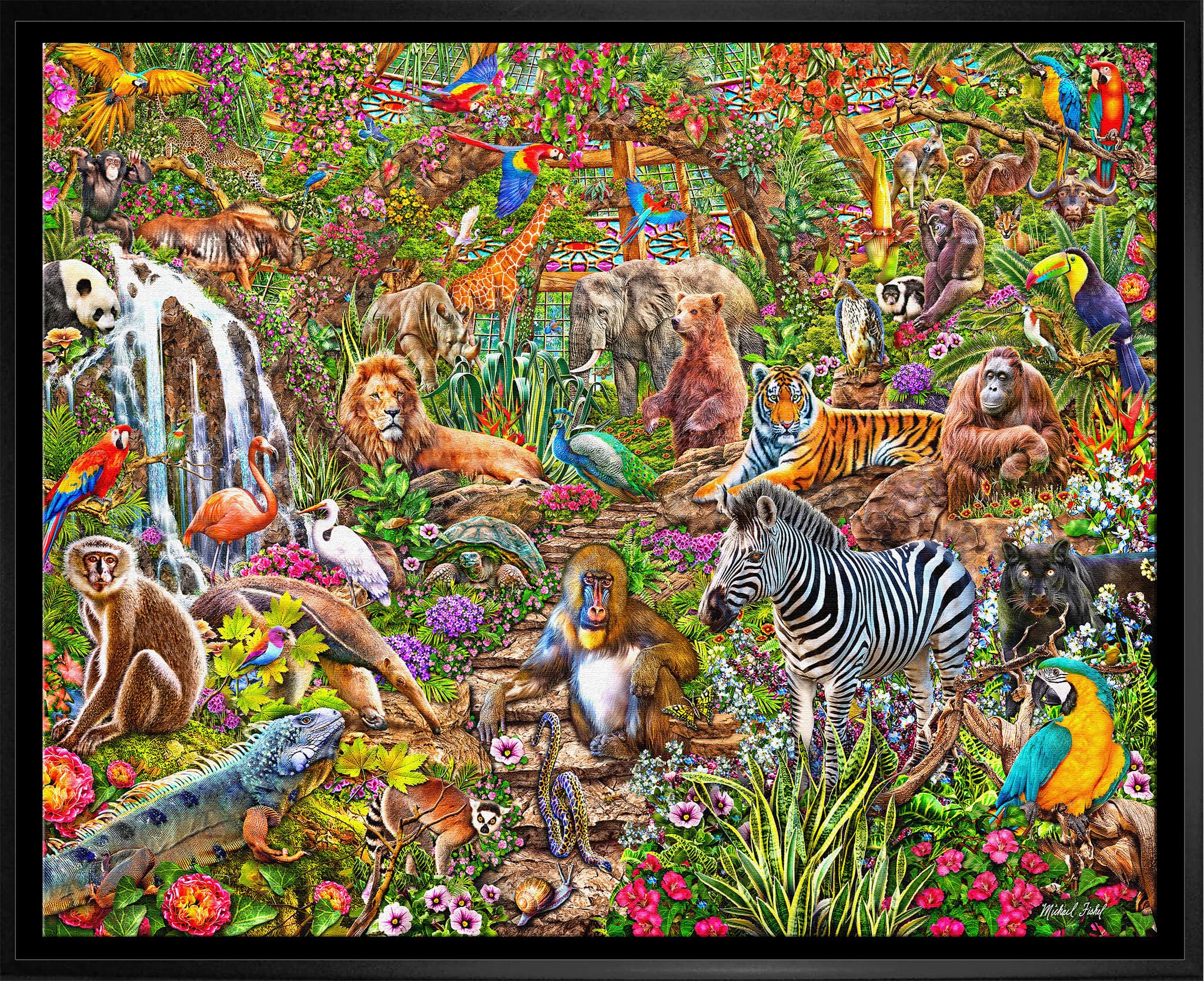 Animal Atrium 20" x 29" Framed Canvas by Michael Fishel 26.5" x 22.5"