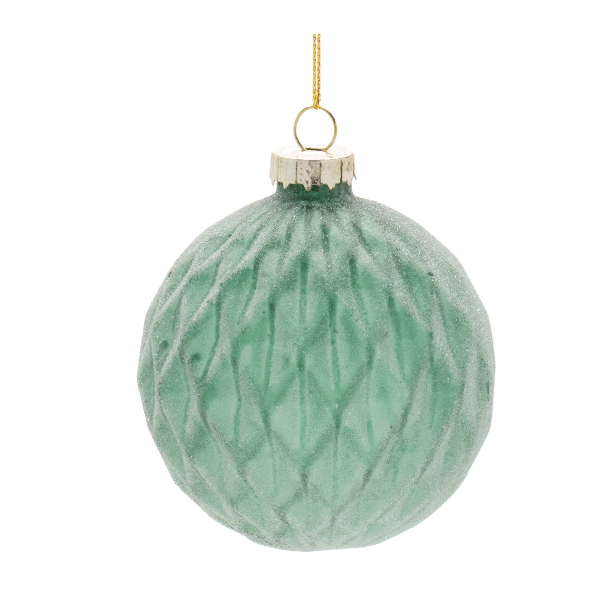 Green Frosted Glass Ball Ornament Set