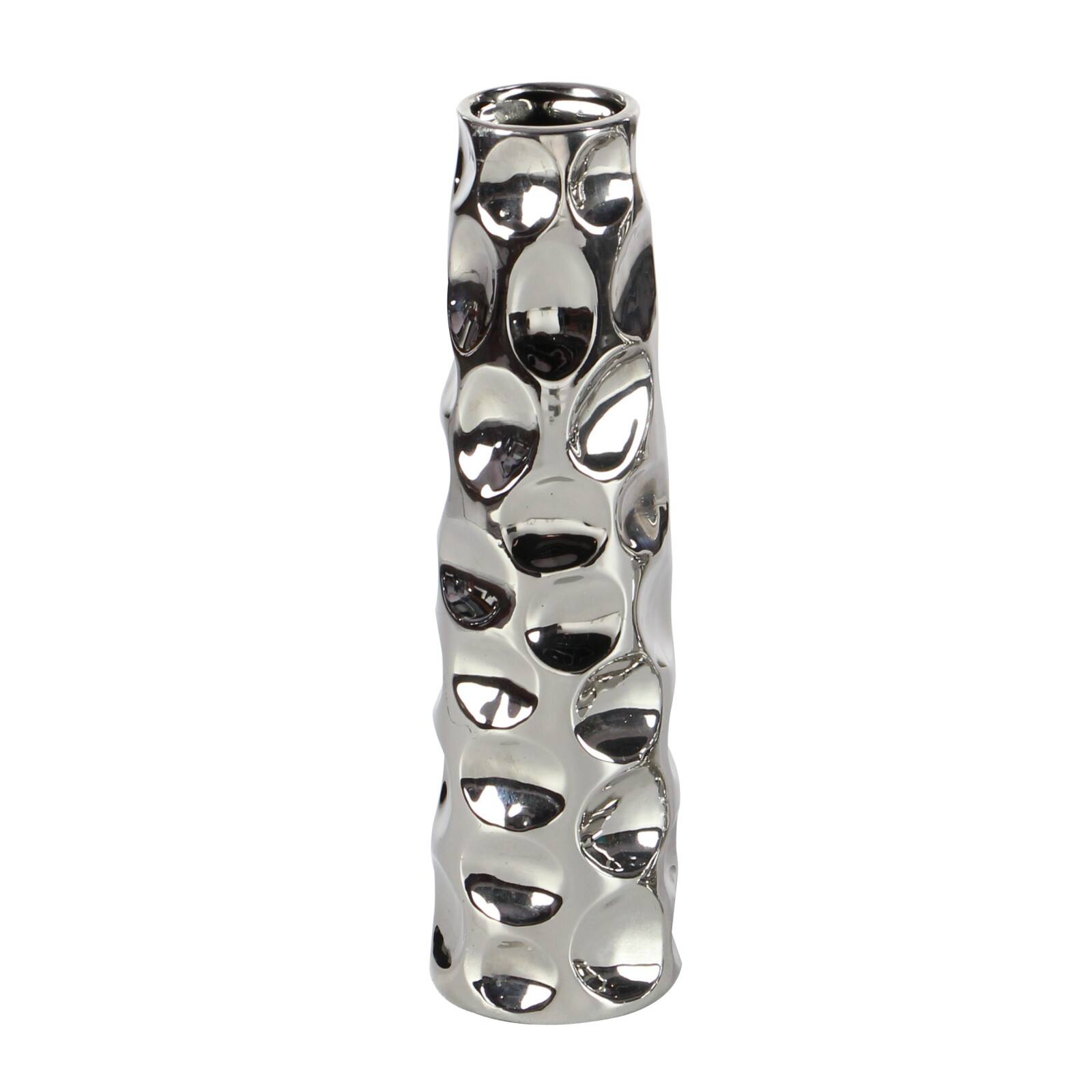 12" Silver Ceramic Abstract Glam Vase Set