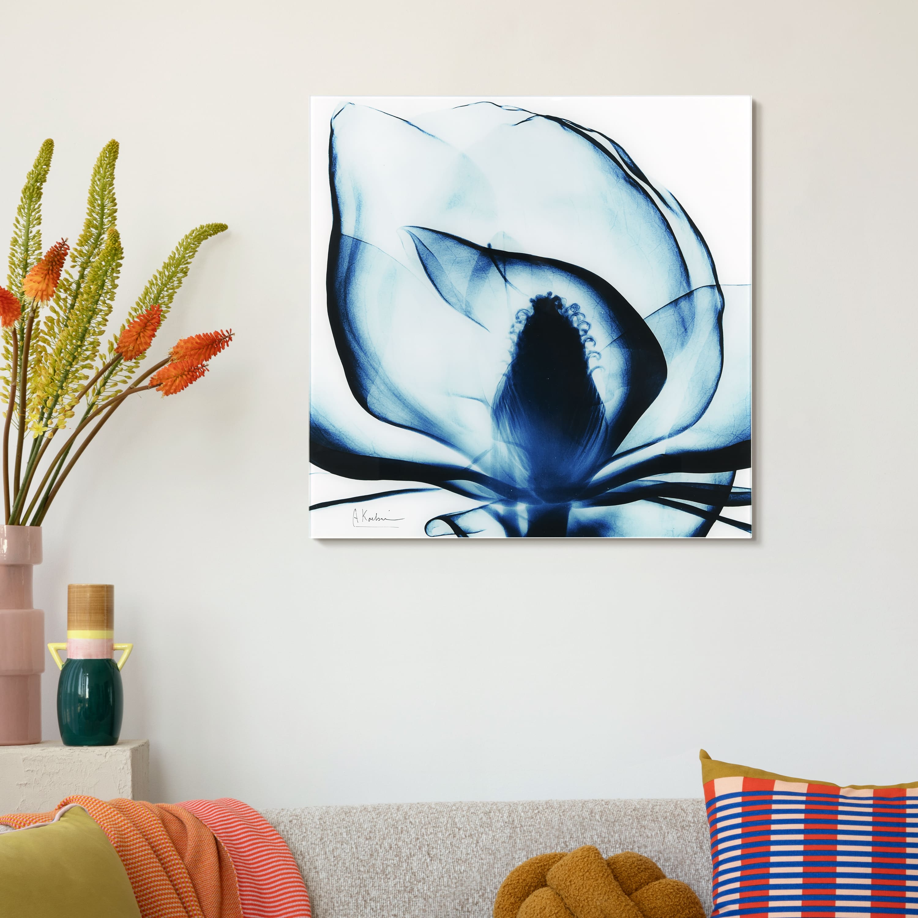 Empire Art Direct 24" x 24" Blue Magnolia X-Ray Frameless Free Floating Printed Tempered Glass Wall Art