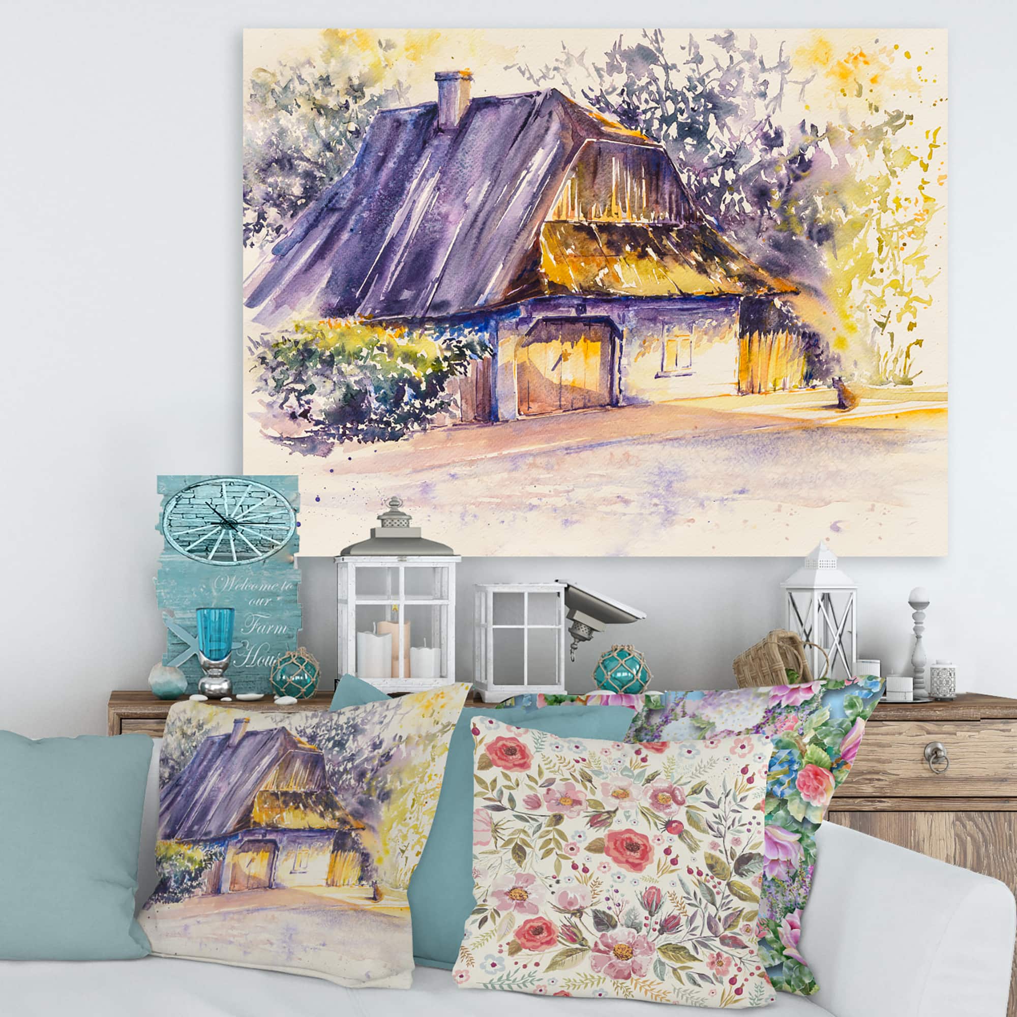 Designart - Old Wooden White House In Country Side Village - Traditional Canvas Wall Art Print