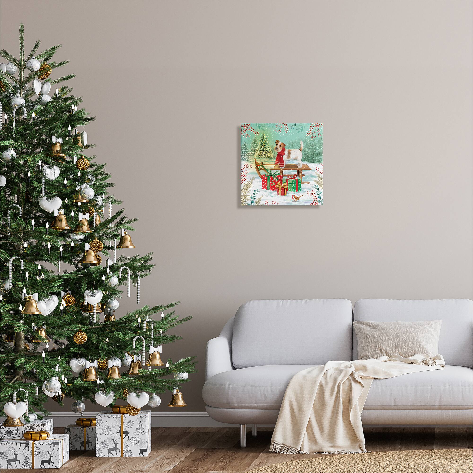Stupell Industries Puppy On Sled Christmas Gifts Canvas Wall Art