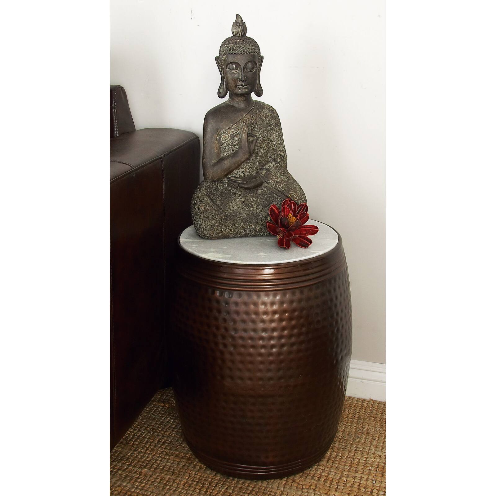 Brown Iron & Marble Industrial Accent Table