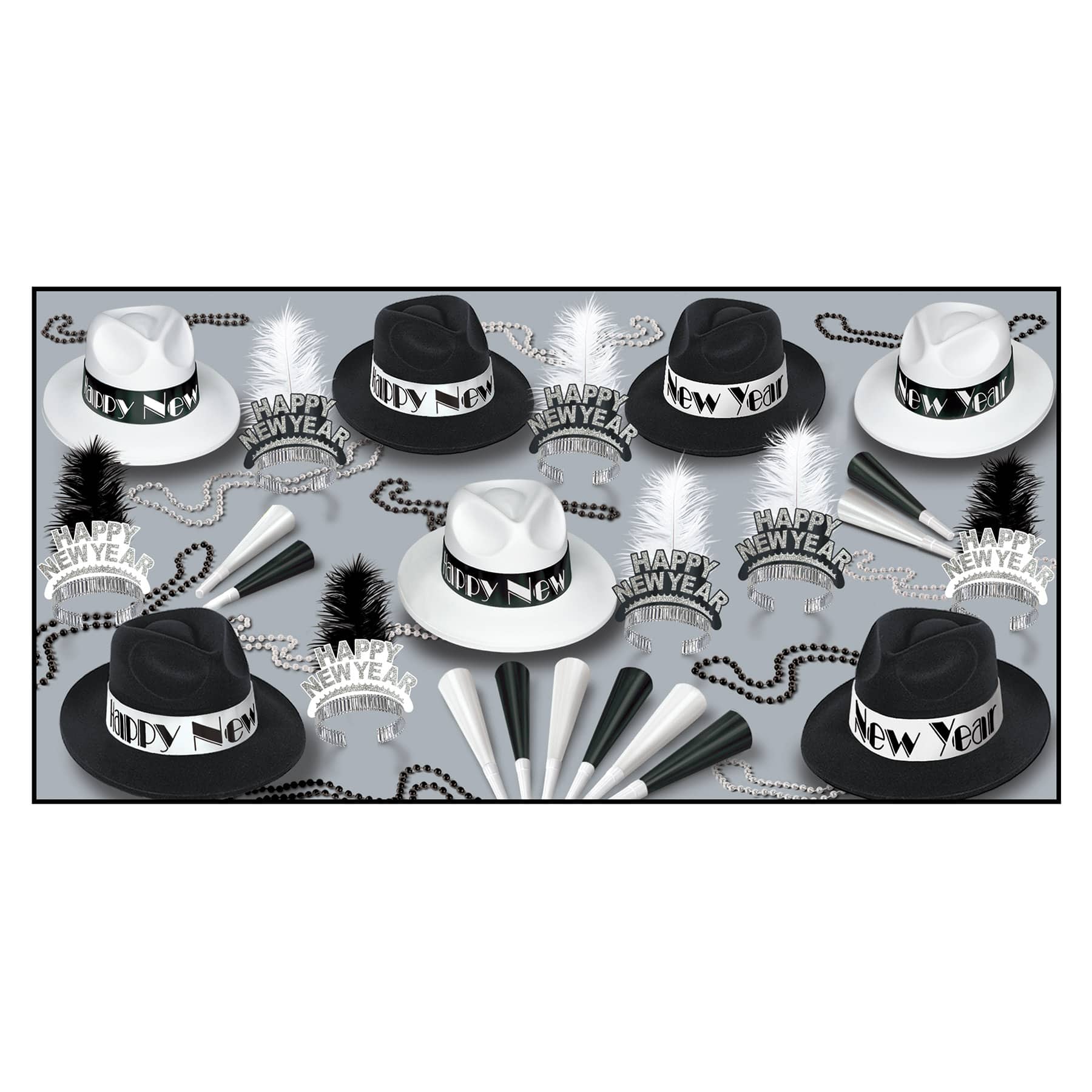 Beistle Black & White New Year Chicago Swing Party Favor Kit for 50
