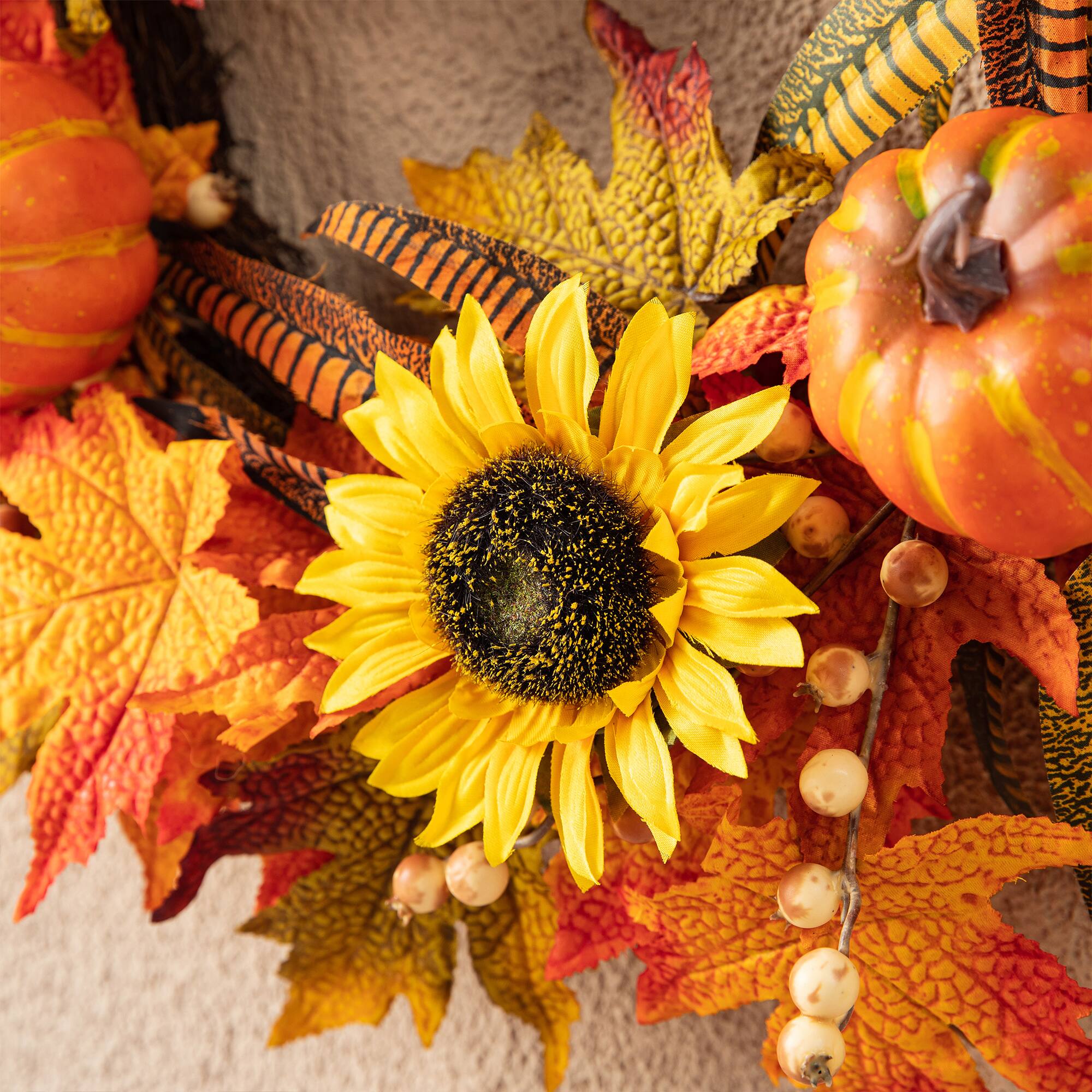 Glitzhome® 24" Fall Sunflower Pumpkin Leaf Wreath