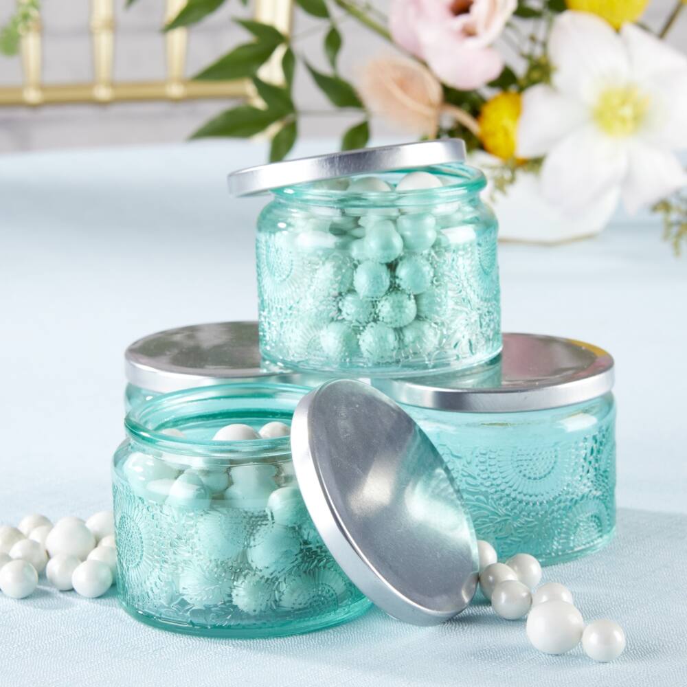 Kate Aspen® Garden Blooms Blue Glass Tea Light Holder, 4ct.