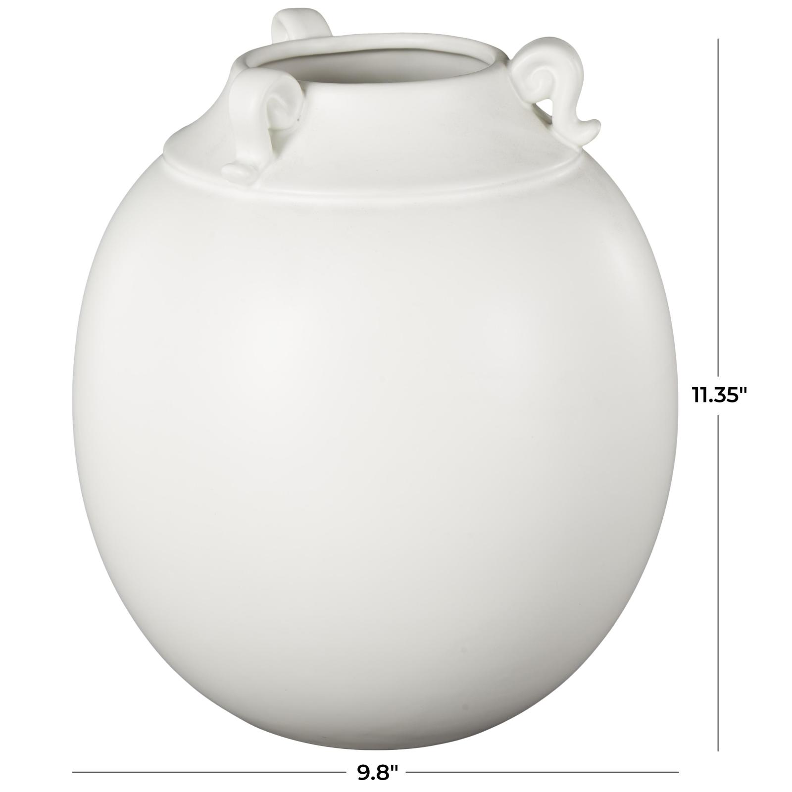 11" White Ceramic Minimalistic Vase with Scroll Handles