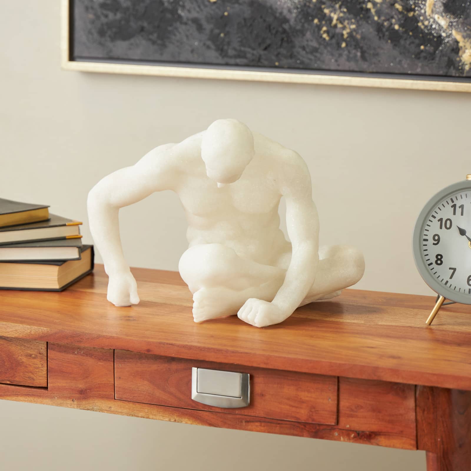 10" White Polystone Decorative Sitting Human Sculpture