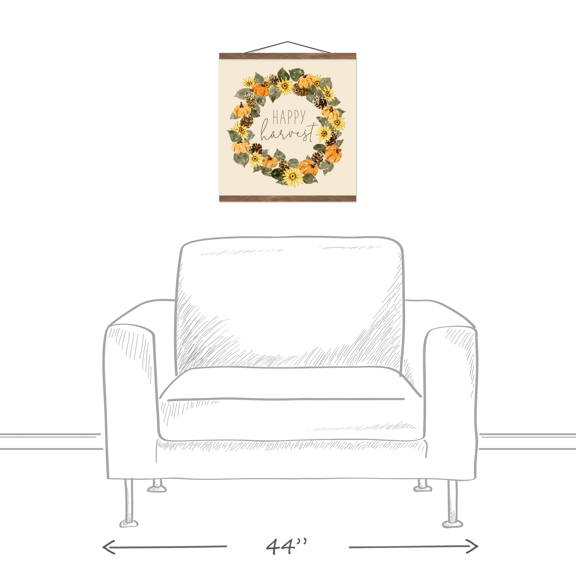 Happy Harvest Sunflower Wreath Teak Hanging Canvas