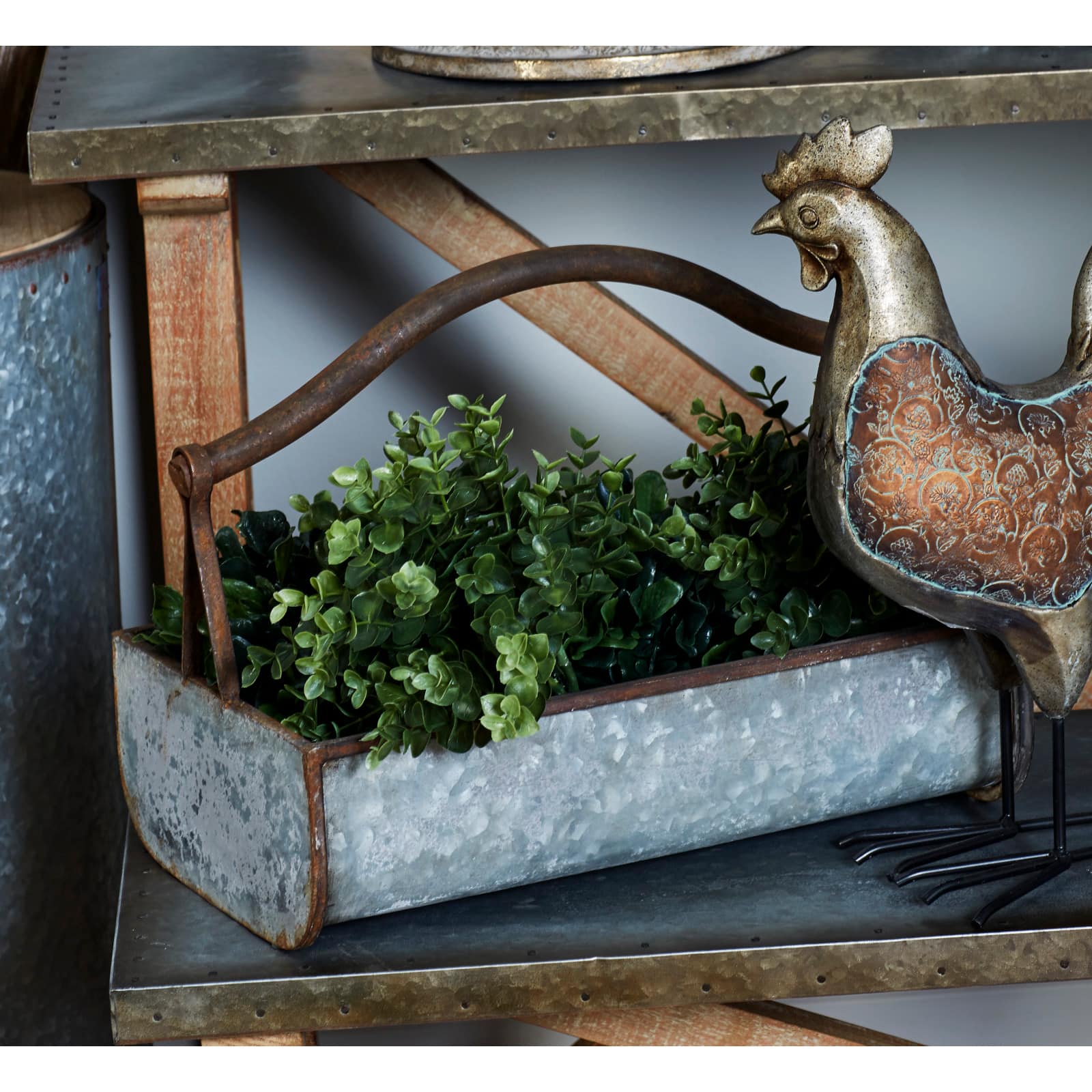 Gray Metal Farmhouse Handle Planter Set