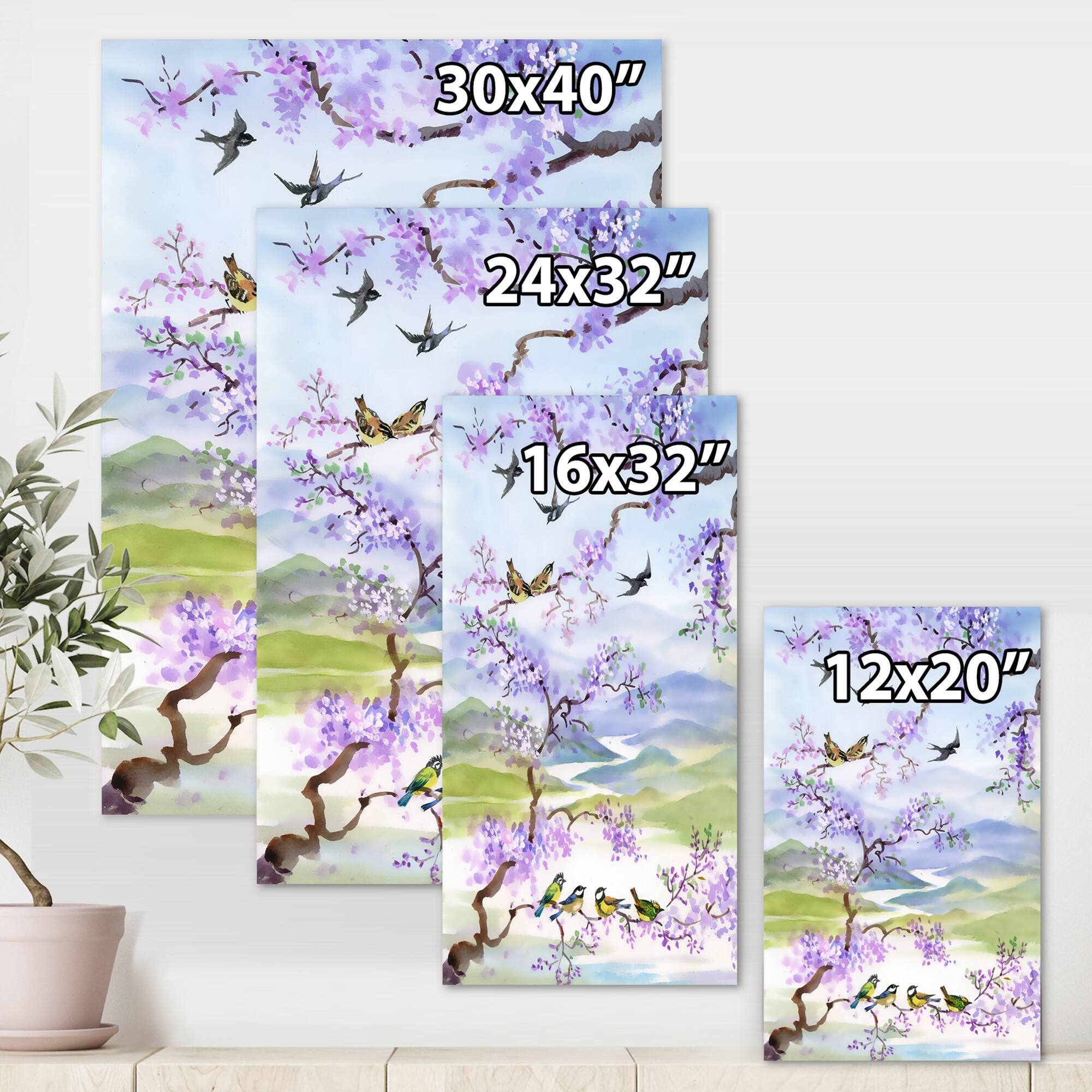 Designart - Birds On Cherry Branch